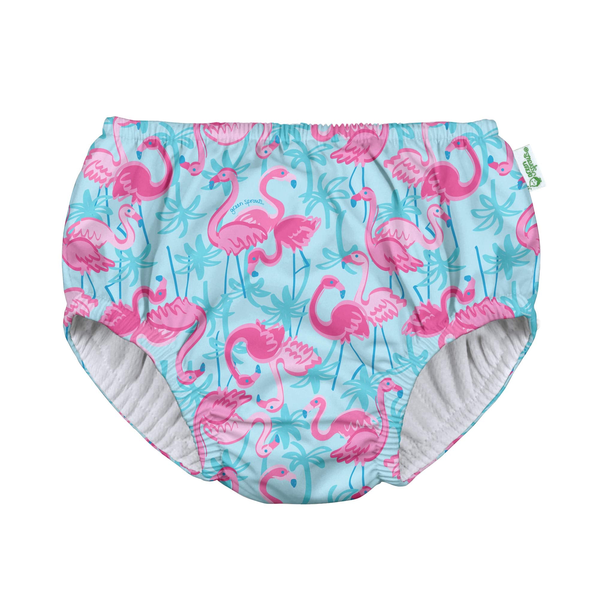 I Play By Green Sprouts Baby Girls Pull Up Reusable And Toddler Swim Diaper, Aqua Palm Flamingos, 0 6 Month Us