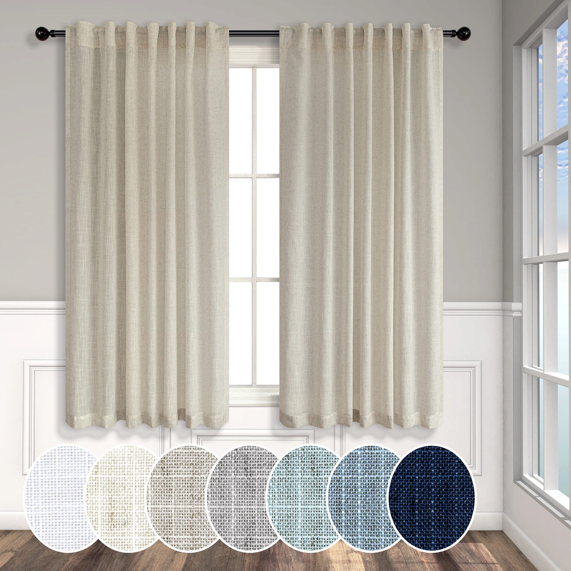 Beige Curtains 54 Inch Length For Childrens Room 2 Panel Pocket Back Tab Top Short Neutral Semi Sheer Linen Energy Efficient Cot