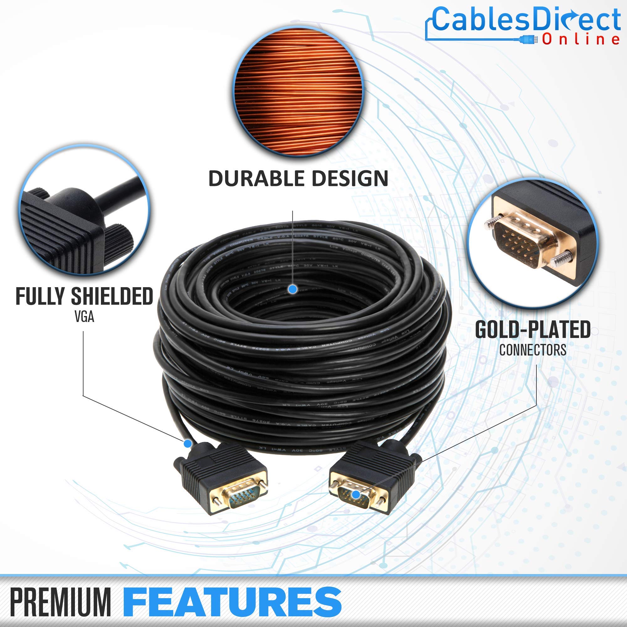 Cables Direct Online 10Ft Svga Monitor Cable   Male To Male Vga To Vga 1080P For Pc, Projector, Laptop, Tv