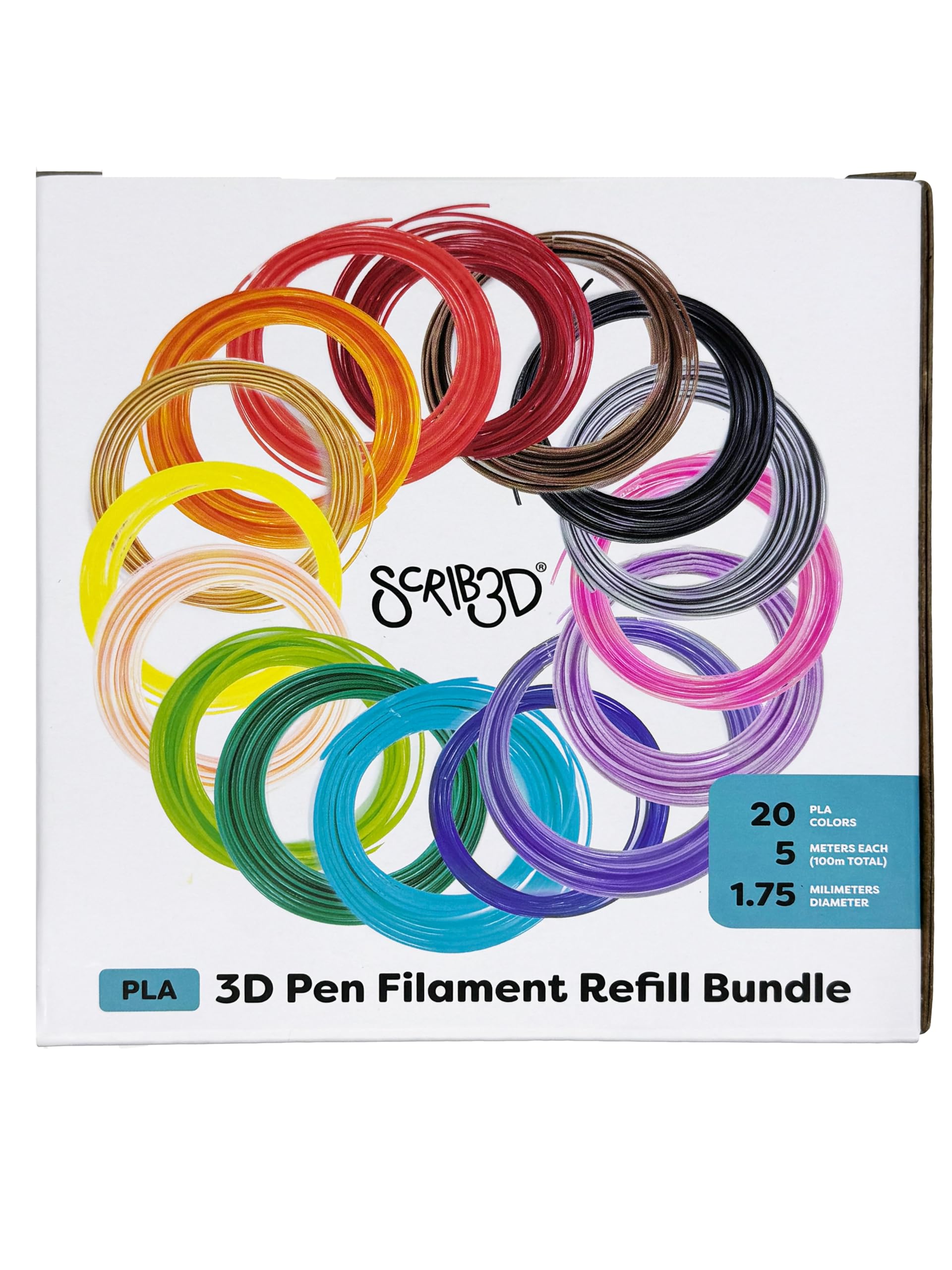 Scrib3D Pen Filament Refills, 20 Colors, 16 Feet Per Color, 1.75Mm Pla, Works With Scrib3D, Pika3D, Mynt3D And Most Other 3D Pri