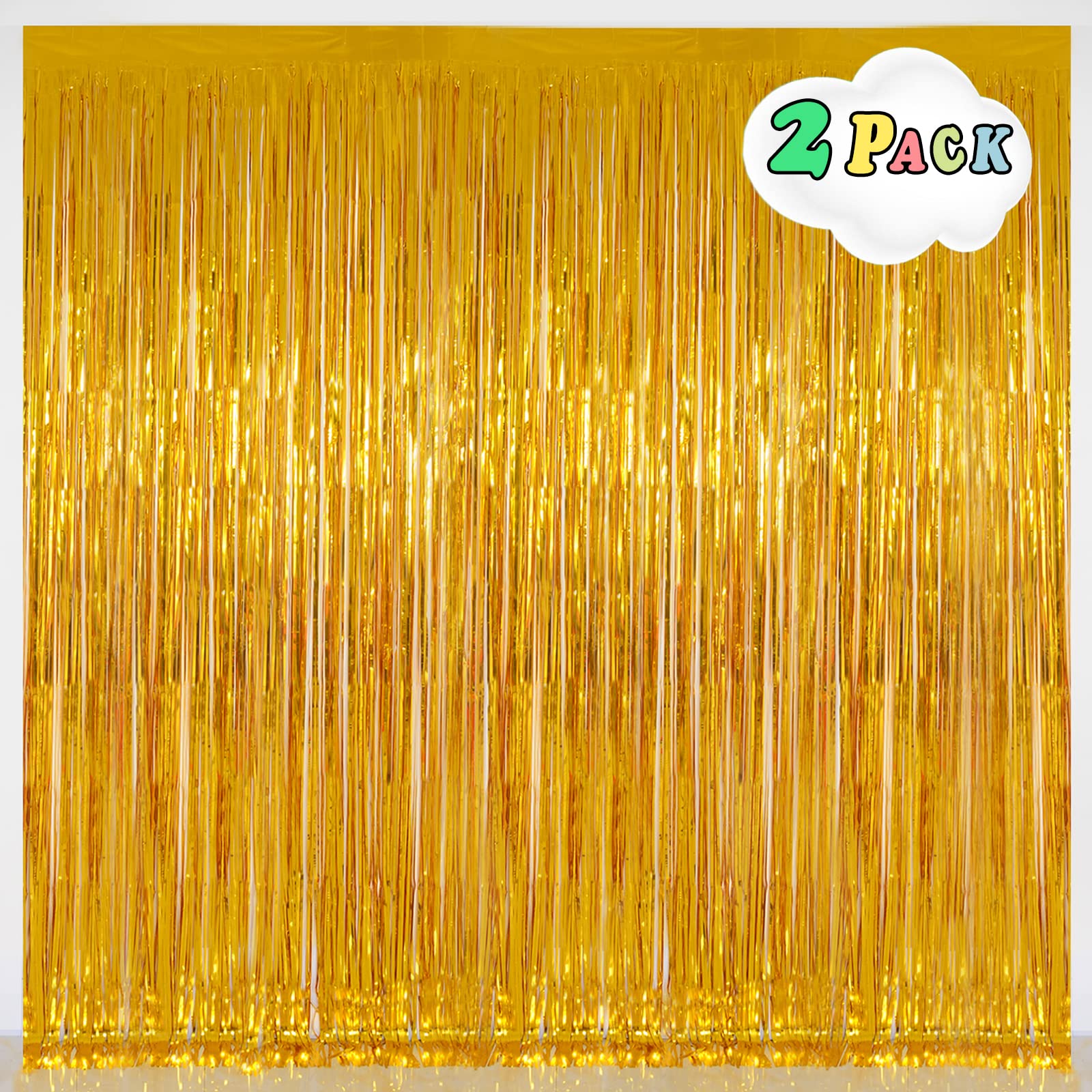 Gold Tinsel Backdrop Party Decorations, Melsan 3.2 X 8 Ft Foil Fringe Curtains Party Backdrop For Birthday Party, Anniversary, G