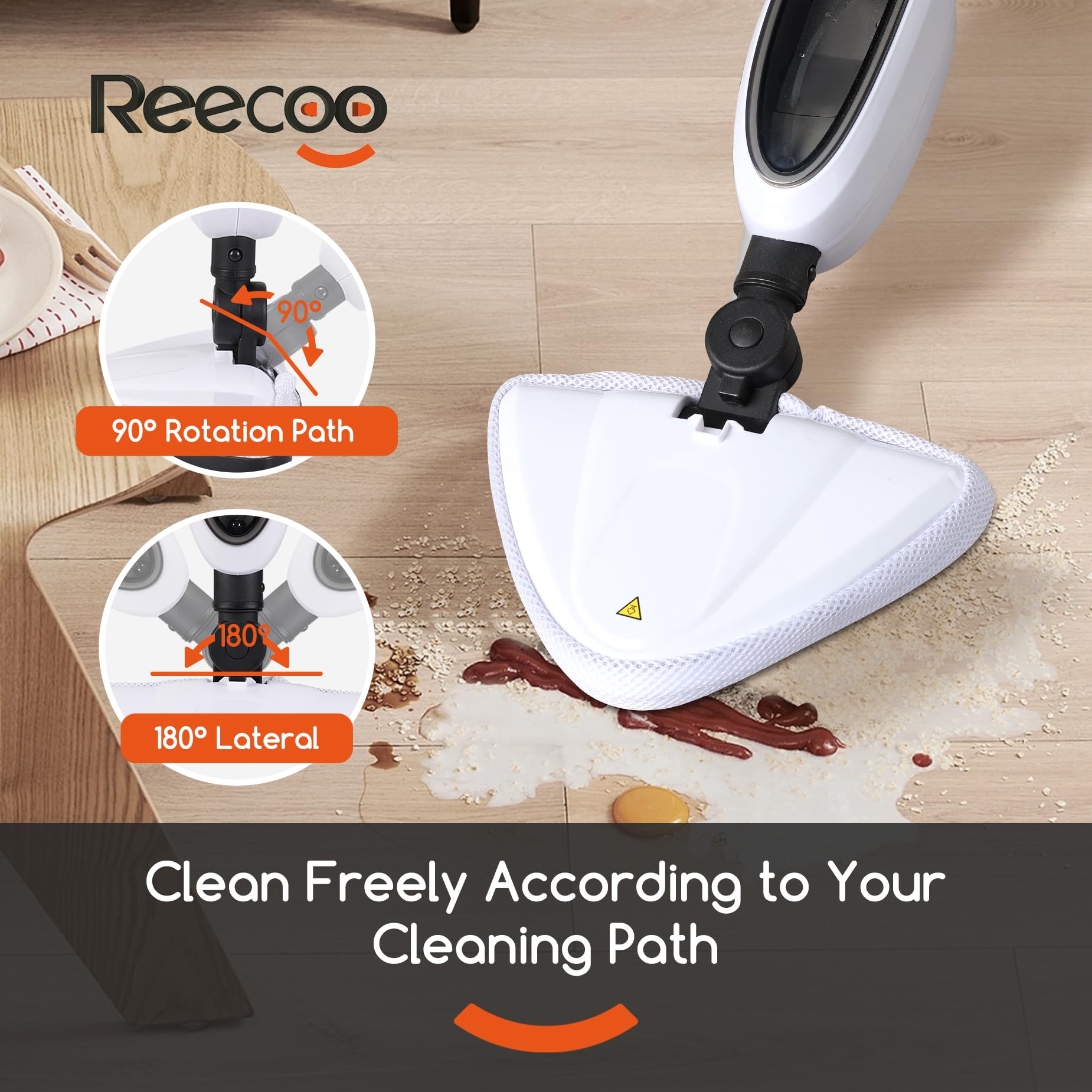 Reecoo Steam Mop With Attachments,20S Rapid Heating   260F/126C High Temperature Deep Cleaning,Lightweight Floor Steamer For Kit