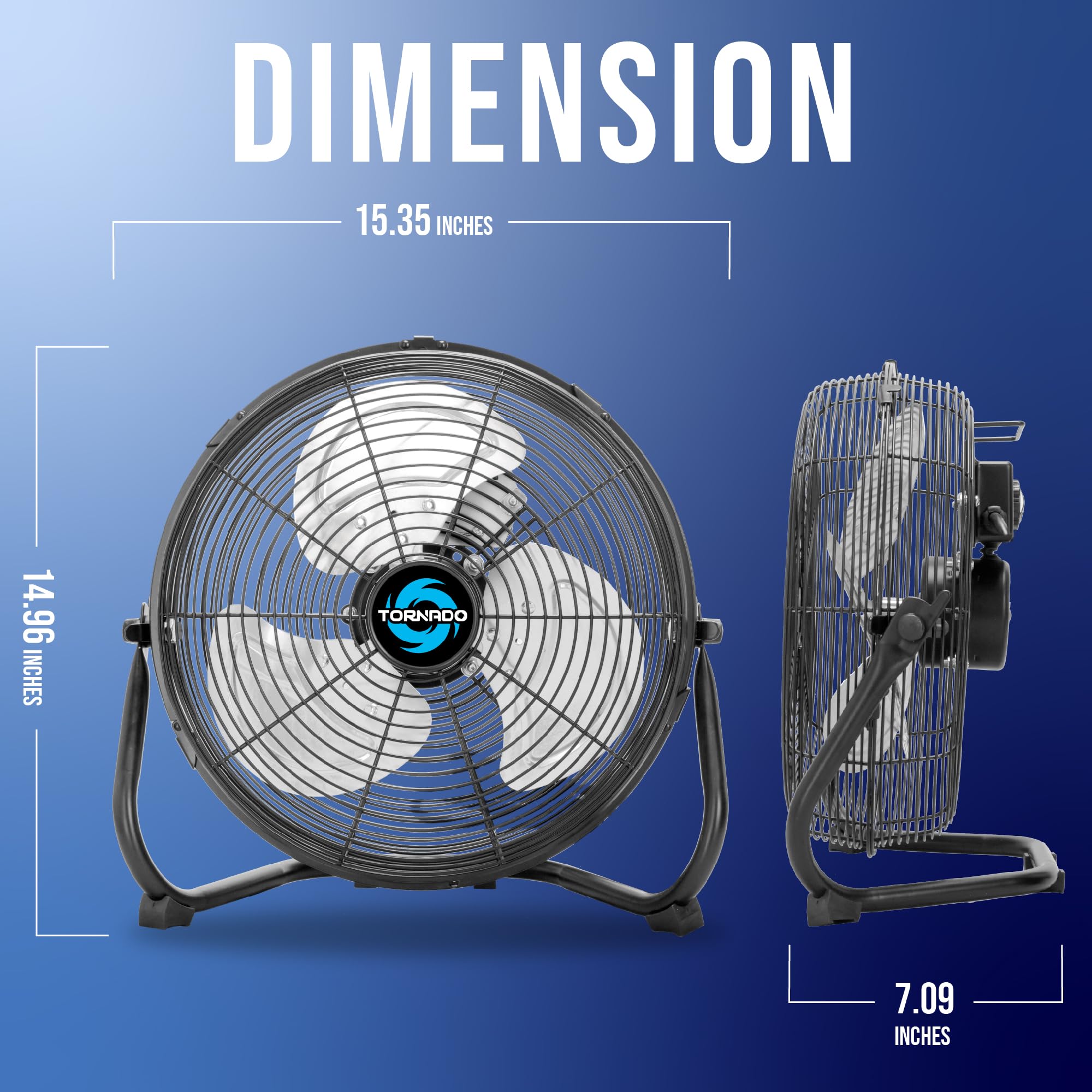 Tornado 12 Inch High Velocity Metal Floor Fan, 3 Speed Powerful Cooling For Industrial, Commercial, And Home Spaces, 120Tilt, 6.