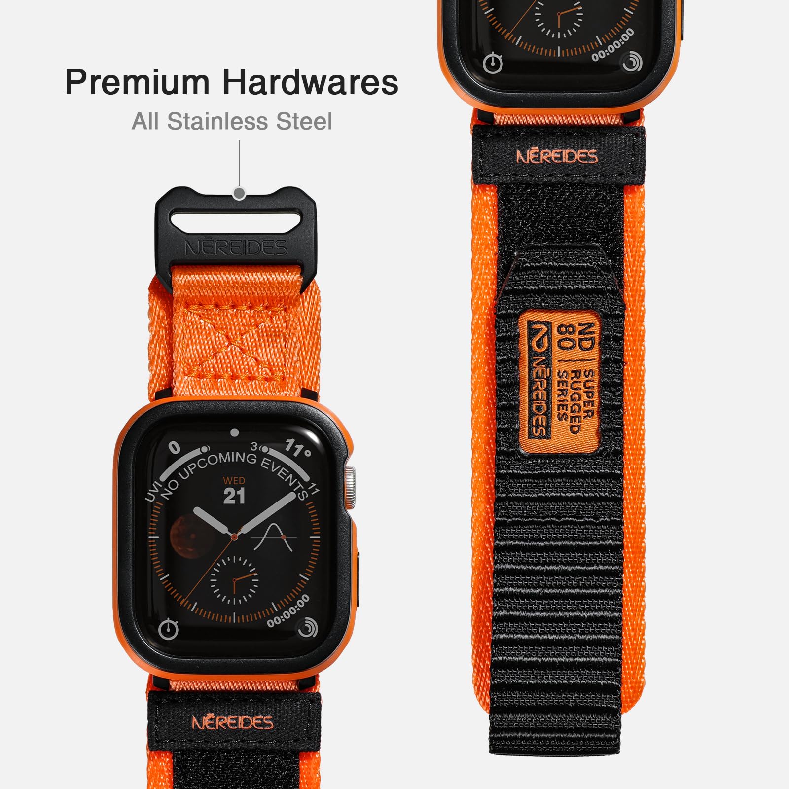 Rugged Case With Band For Apple Watch Series 9/8/7 Band 45Mm, Hook And Loop Nylon Sport Strap With Case For Iwatch Men(Orange)