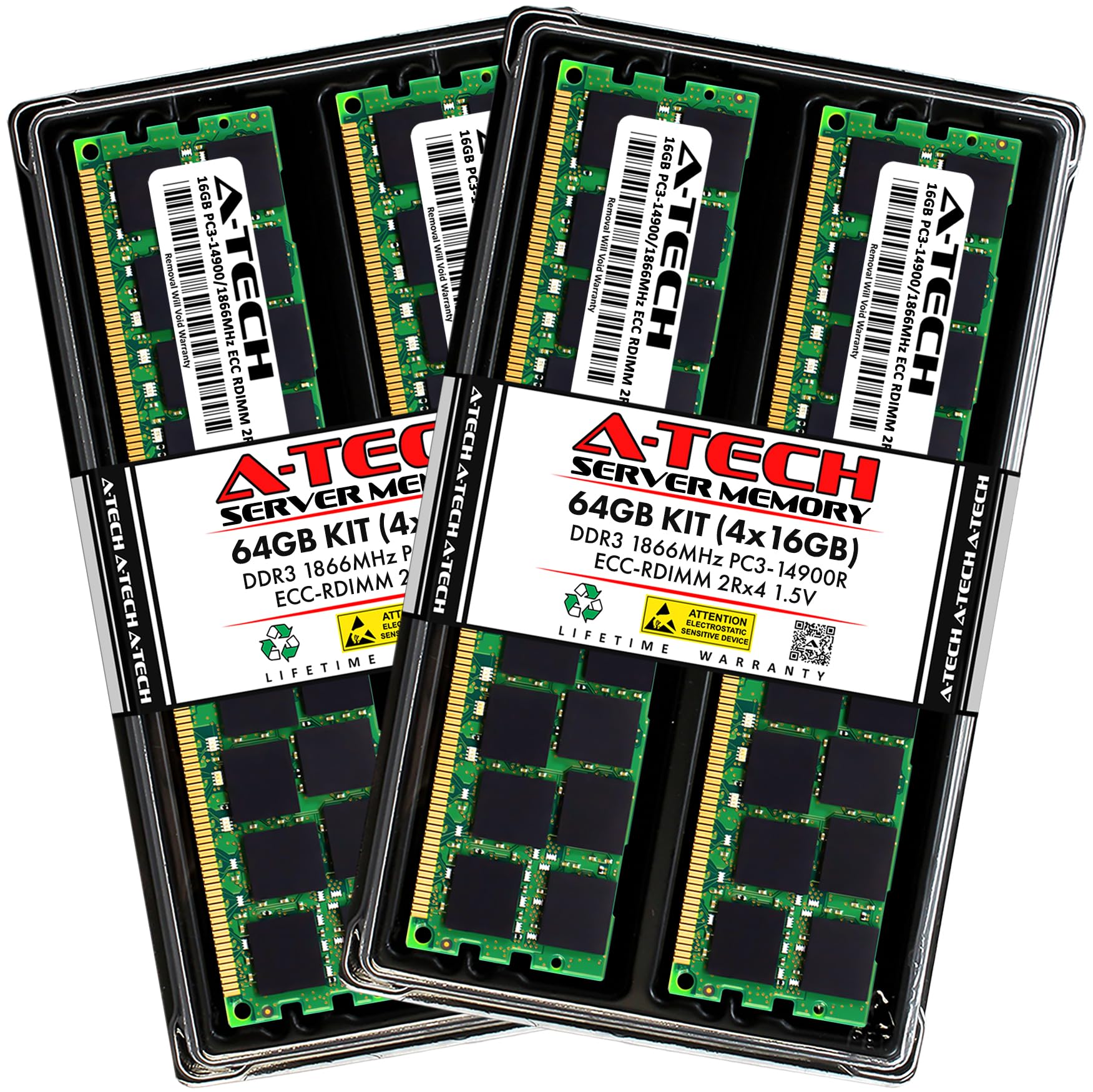 A Tech 64Gb Kit (4X16Gb) Ddr3 1866Mhz Pc3 14900R Ecc Rdimm 2Rx4 Dual Rank 1.5V Ecc Registered Dimm 240 Pin Server Ram Memory Upg