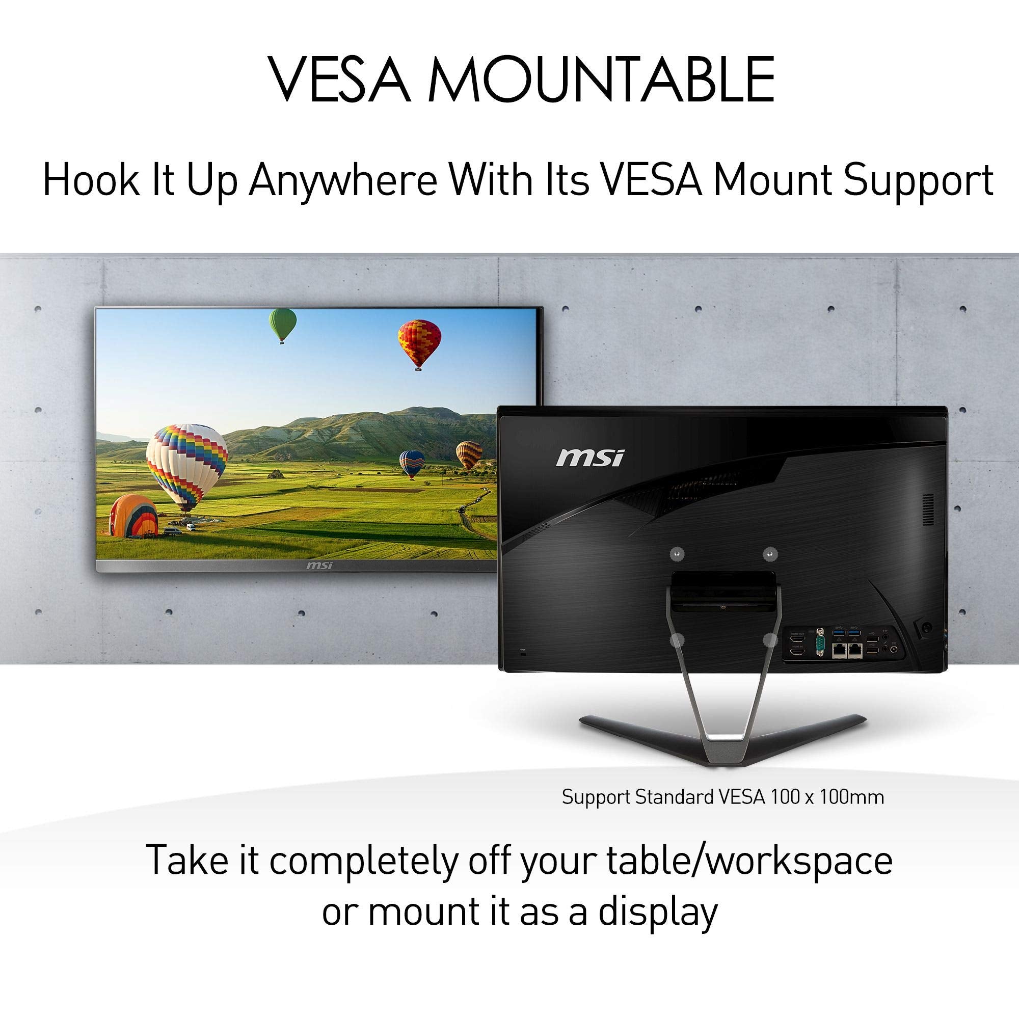 Msi Pro 22Xt Aio Desktop, 21.5'' Fhd Ips Grade Led Touchscreen W/Hdmi In, Intel Core I3 10100, 4Gb Memory, 1Tb Hdd, Wifi 5, Bt 4