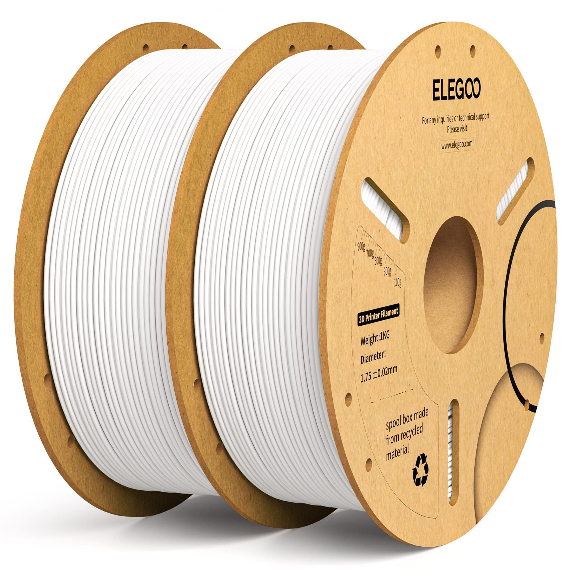Elegoo Pla Plus Filament 1.75Mm White 2Kg, Pla+ Tougher And Stronger 3D Printer Filament Pro Dimensional Accuracy +/  0.02Mm, 2