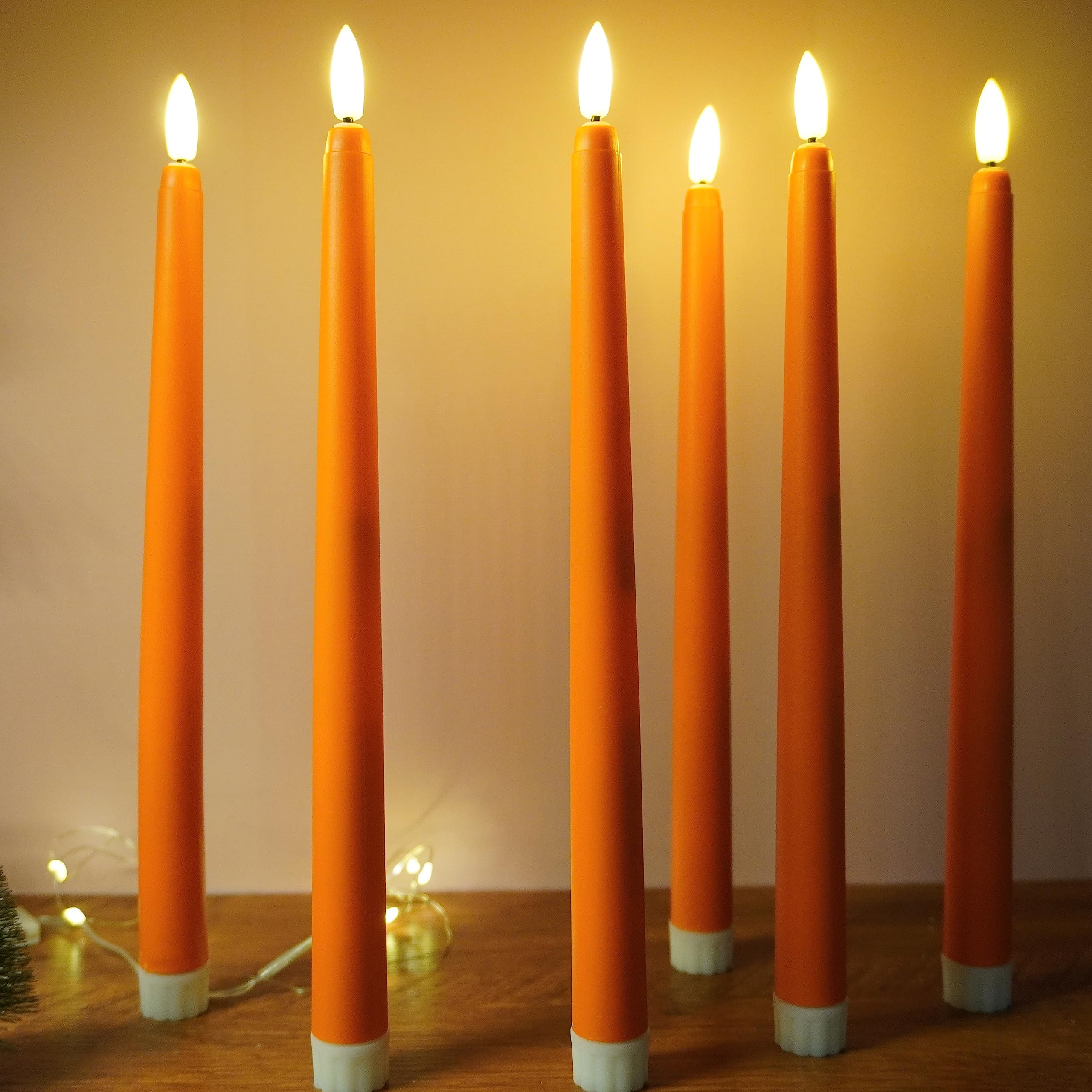 Ni Jasw Orange Flameless Taper Candles With Remote Timer, Flickering Battery Fall Thanksgiving Led Candlesticks Set Of 6