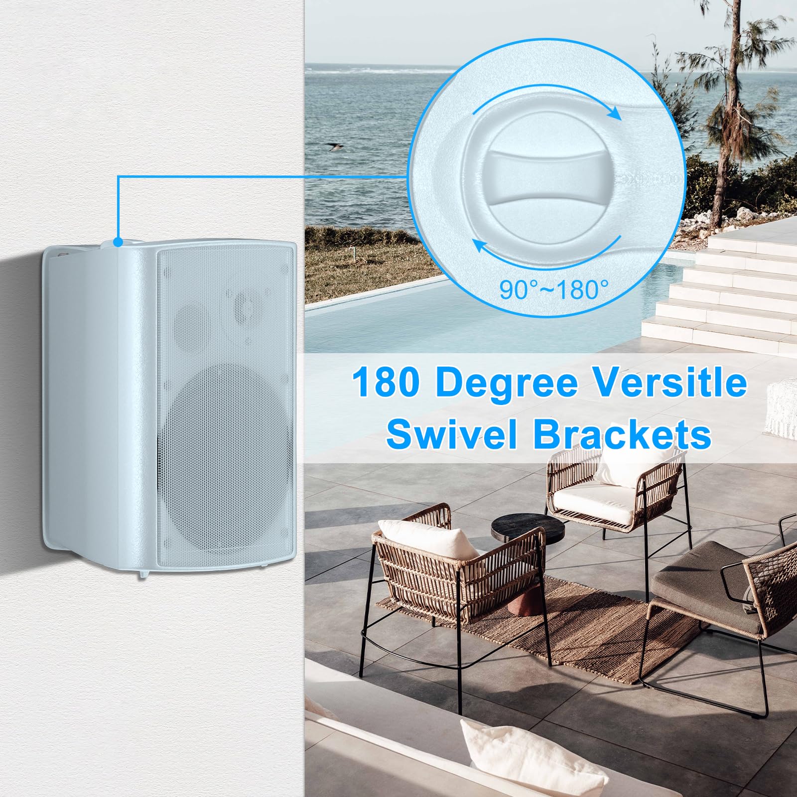Herdio 6.5 Inch 400W Indoor Outdoor Speakers Wired Waterproof Passive With Powerful Bass,Wall Mount Speakers For Patio Garage Co