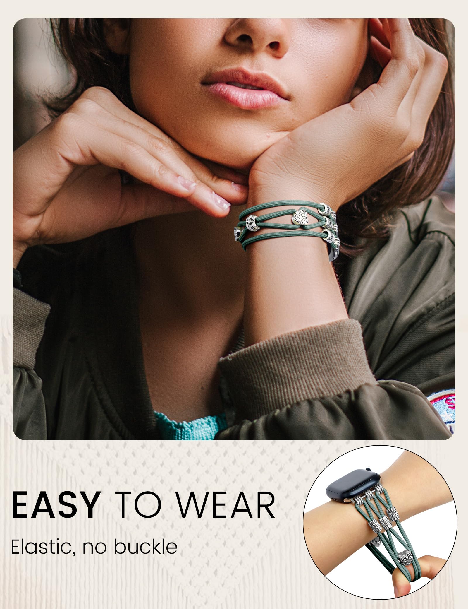 Newlibery Beaded Bracelet Compatible With Apple Watch Band 40Mm 41Mm 38Mm 42Mm Women, Boho Braided Solo Loop Nylon Strap Stretch