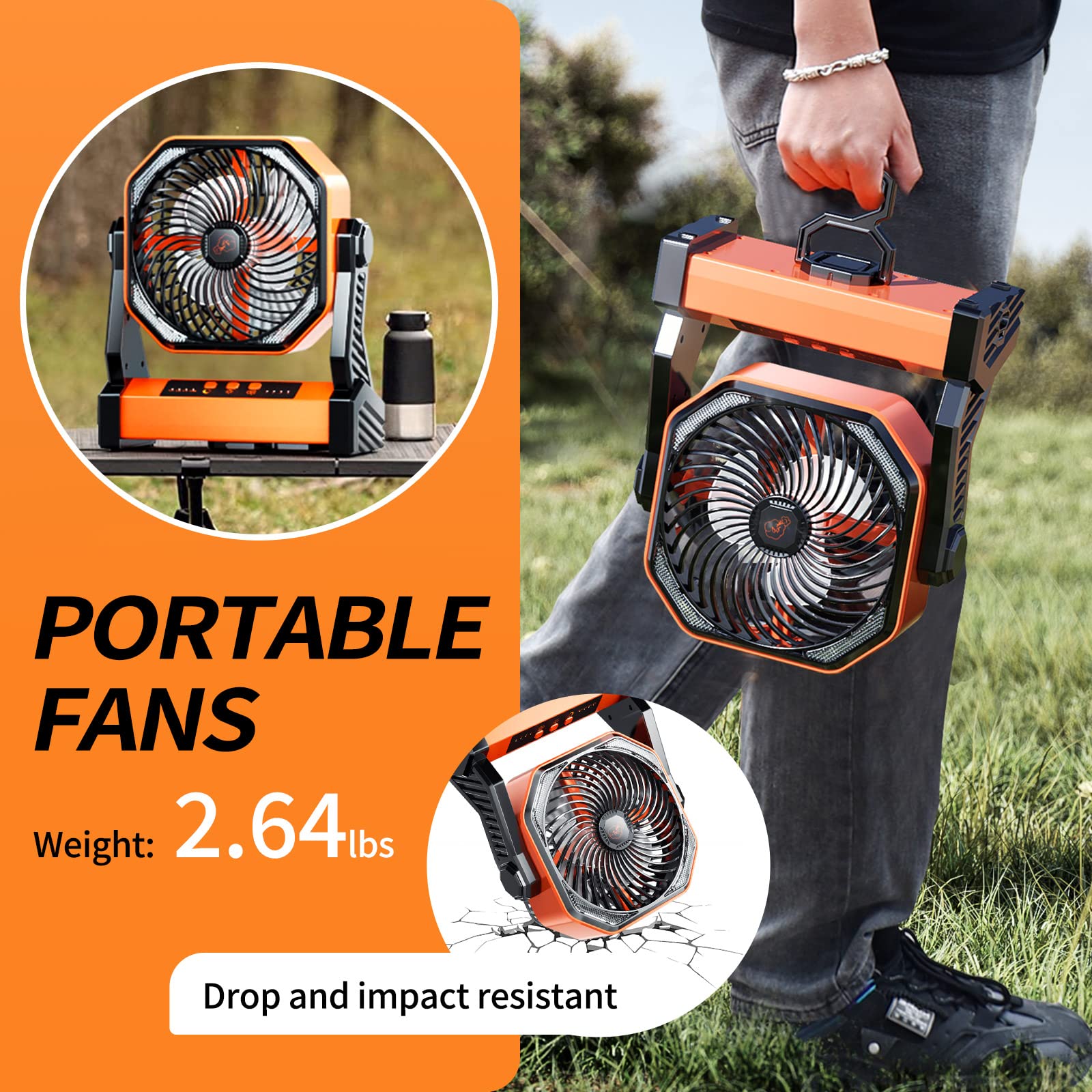 Camping Led Fan With Light, 40000Mah Rechargeable Battery Powered Outdoor Tent Fan With Light And Hook, 4 Speed, Personal Usb De