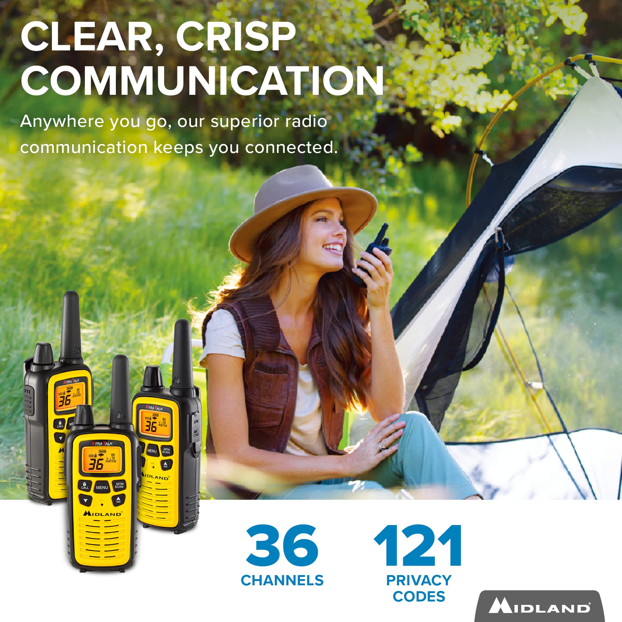 Midland 36 Channel Frs Two Way Radio   Long Range Walkie Talkie, 121 Privacy Codes, Noaa Weather Scan + Alert (Yellow/Black, 3 Pack)