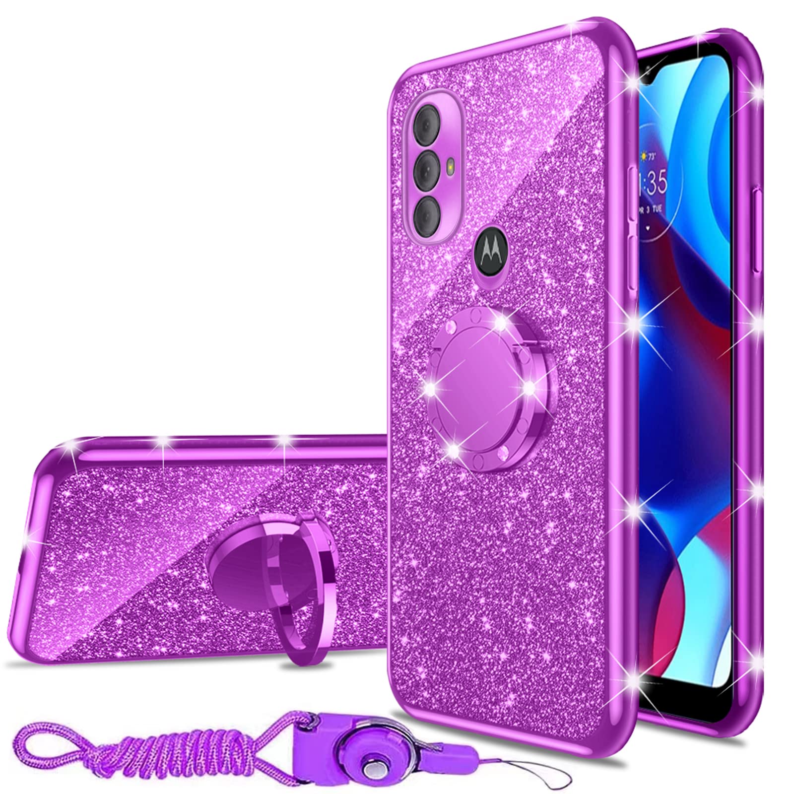 Phone Case For Moto G Pure, Nancheng Motorola G Power 2022 Case Cute Luxury Soft Tpu Glitter Cover For Girls Women With Ring Kic