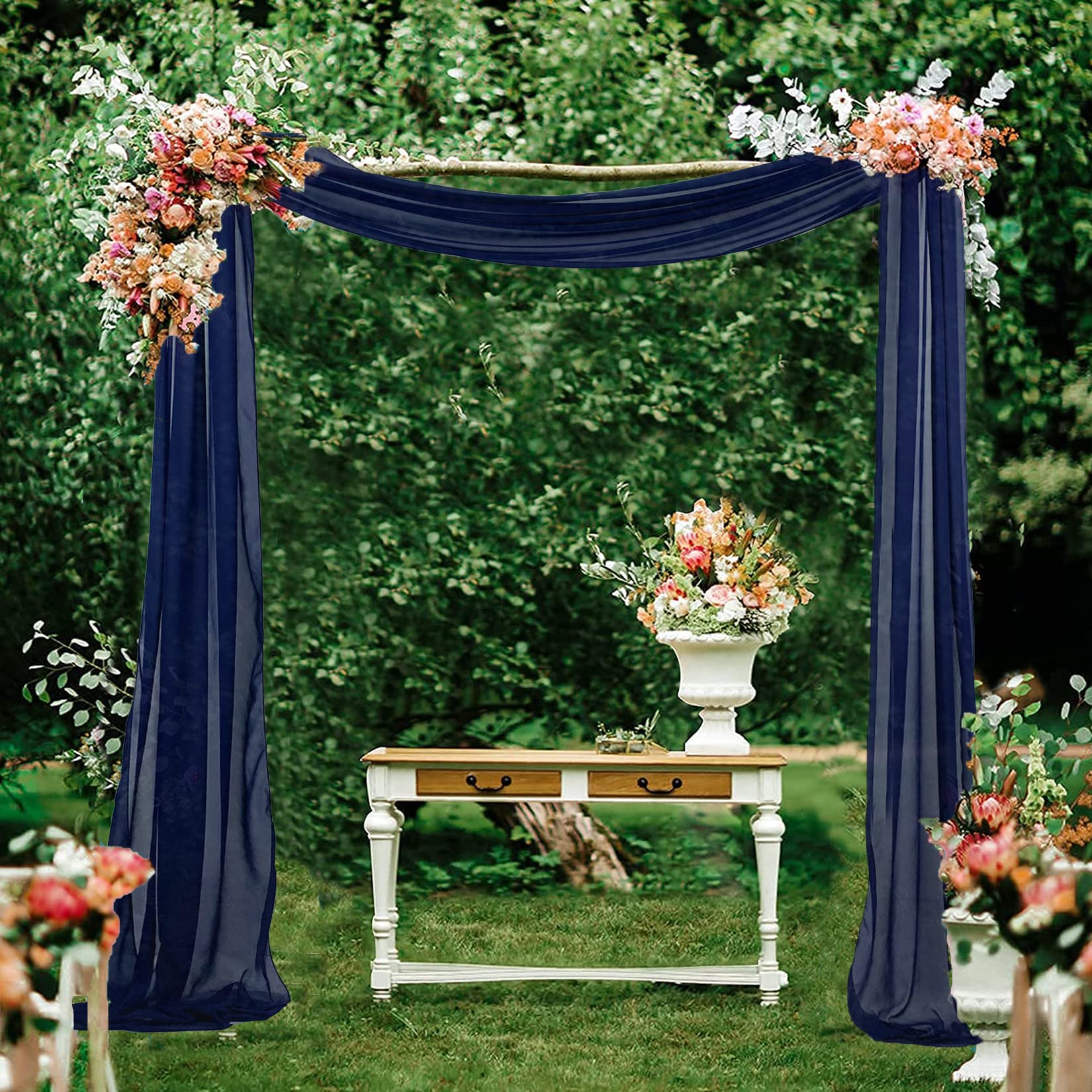 Fuhsy Wedding Arch Draping Fabric Navy Blue Arch Drapes 20Ft 1 Panel Sheer Wedding Arch Backdrop Curtains For Parties Outdoor Ch