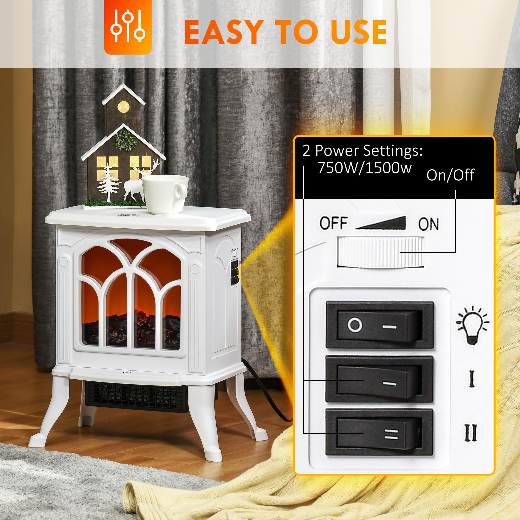 Homcom 17'' Freestanding Electric Fireplace Stove, Fire Place Heater With Realistic Logs And Flame Effect And Overheat Protectio