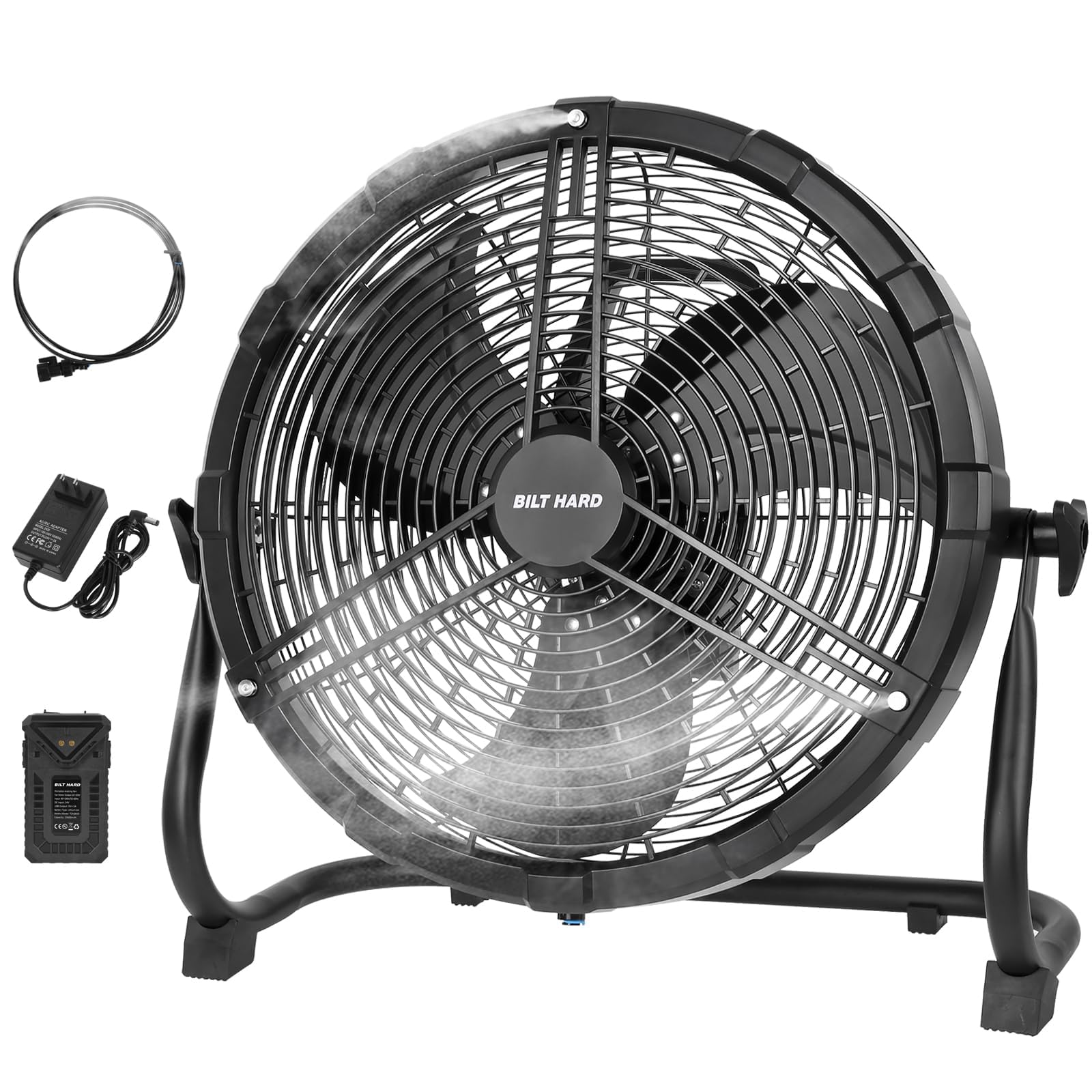 Bilt Hard 16 Inch Outdoor Portable Misting Fan, Battery Operated Misting Fan With 15600Mah Detachable Battery & Misting Function