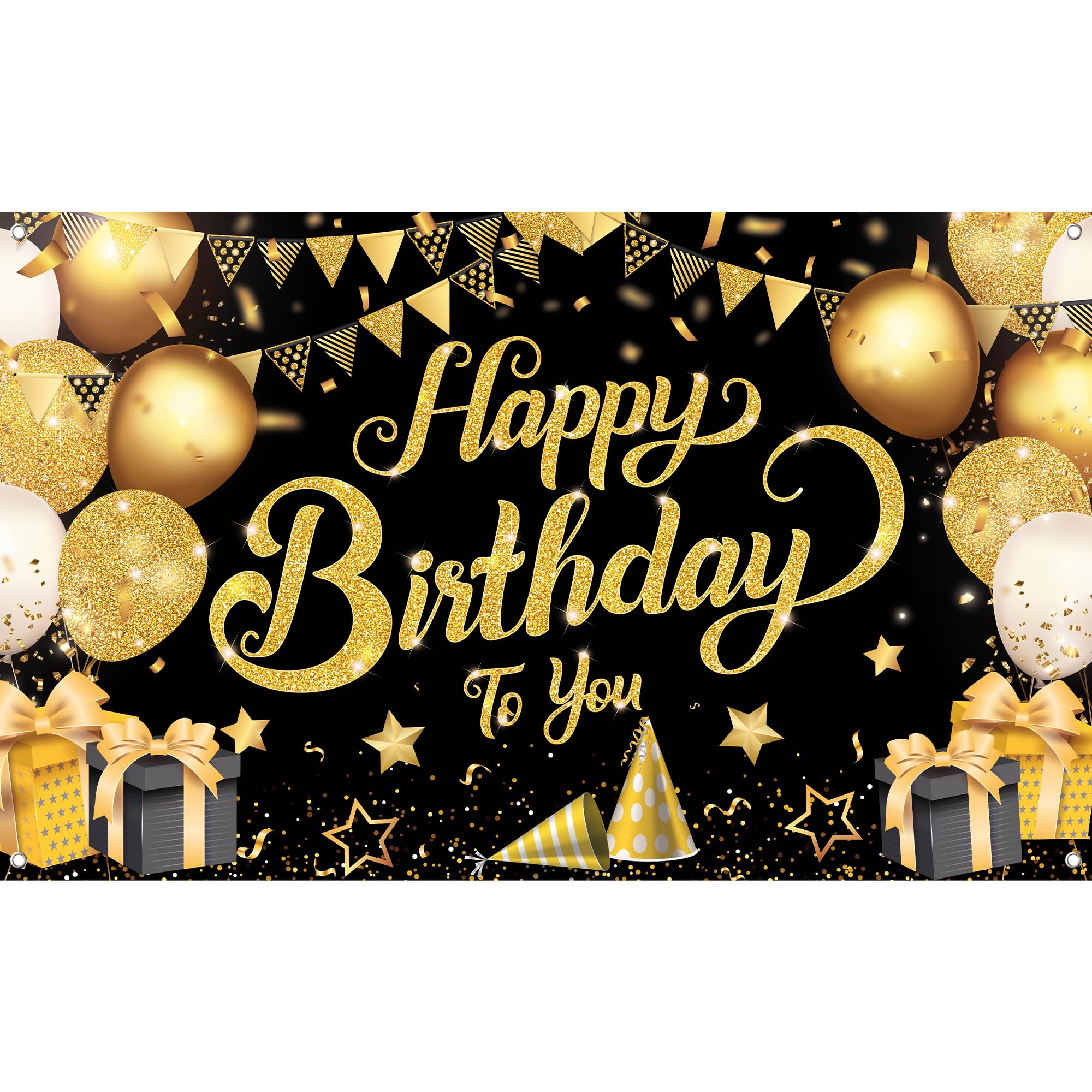 Katchon, Black And Gold Happy Birthday Banner   Xtralarge, 72X44 Inch | Black And Gold Happy Birthday Backdrop, Happy Birthday D