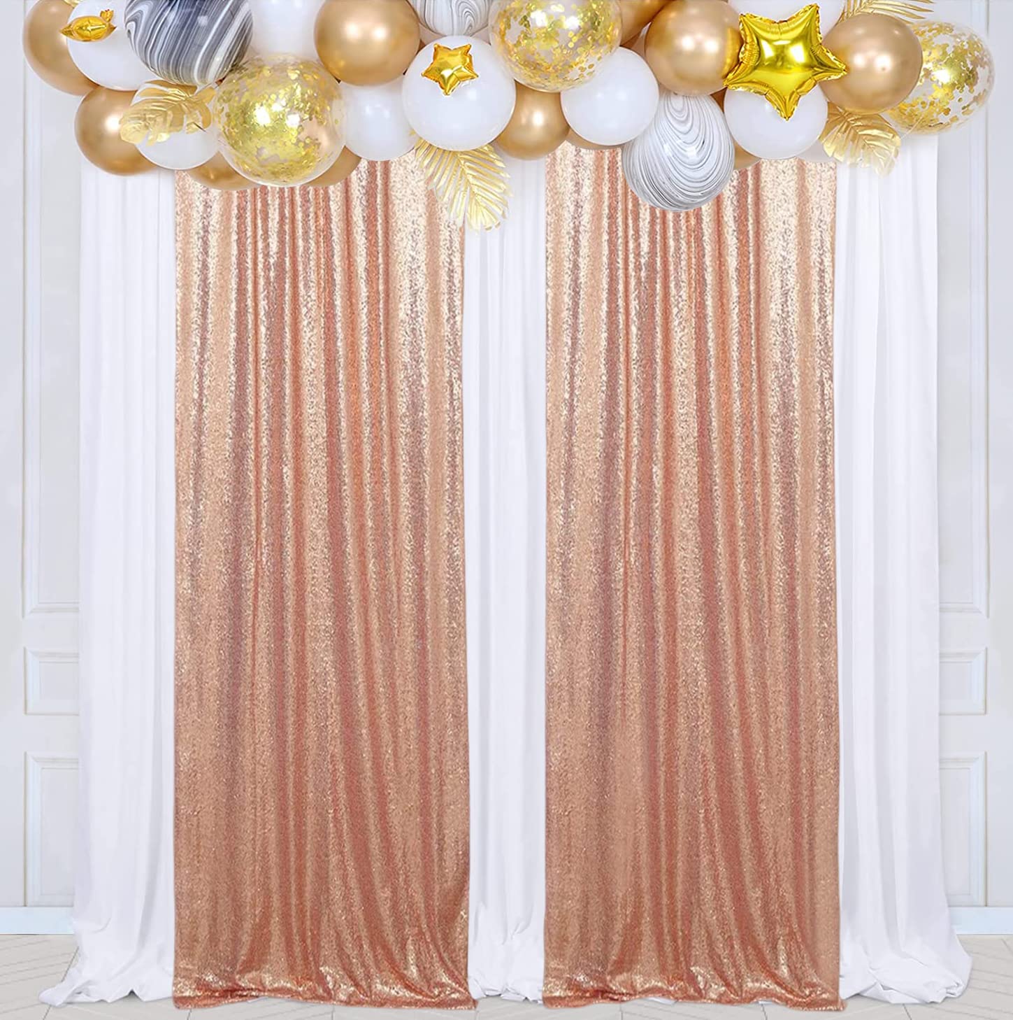 Poise3Ehome Rose Gold Sequin Backdrop, 2 Panels Sequin Backdrop Curtain, 2Ftx8Ft Sequin Curtains For Party Wedding Sequence Back