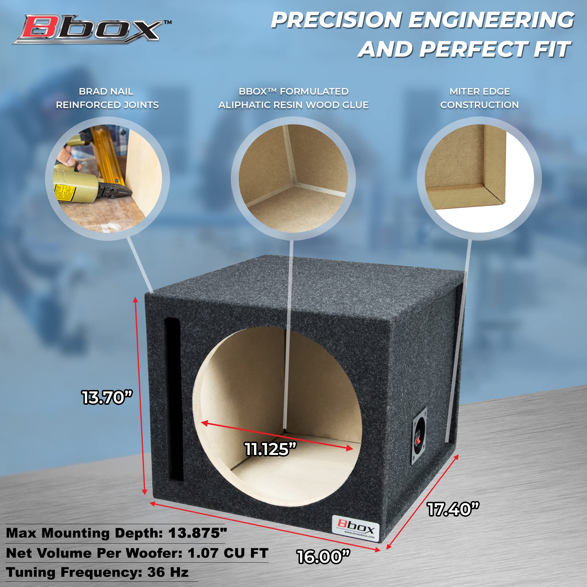 Atrend Bbox 12Svsc Single Vented 12 Inch Subwoofer Box   Premium Subwoofer Box Improves Audio Quality, Sound & Bass   Car Subwoo