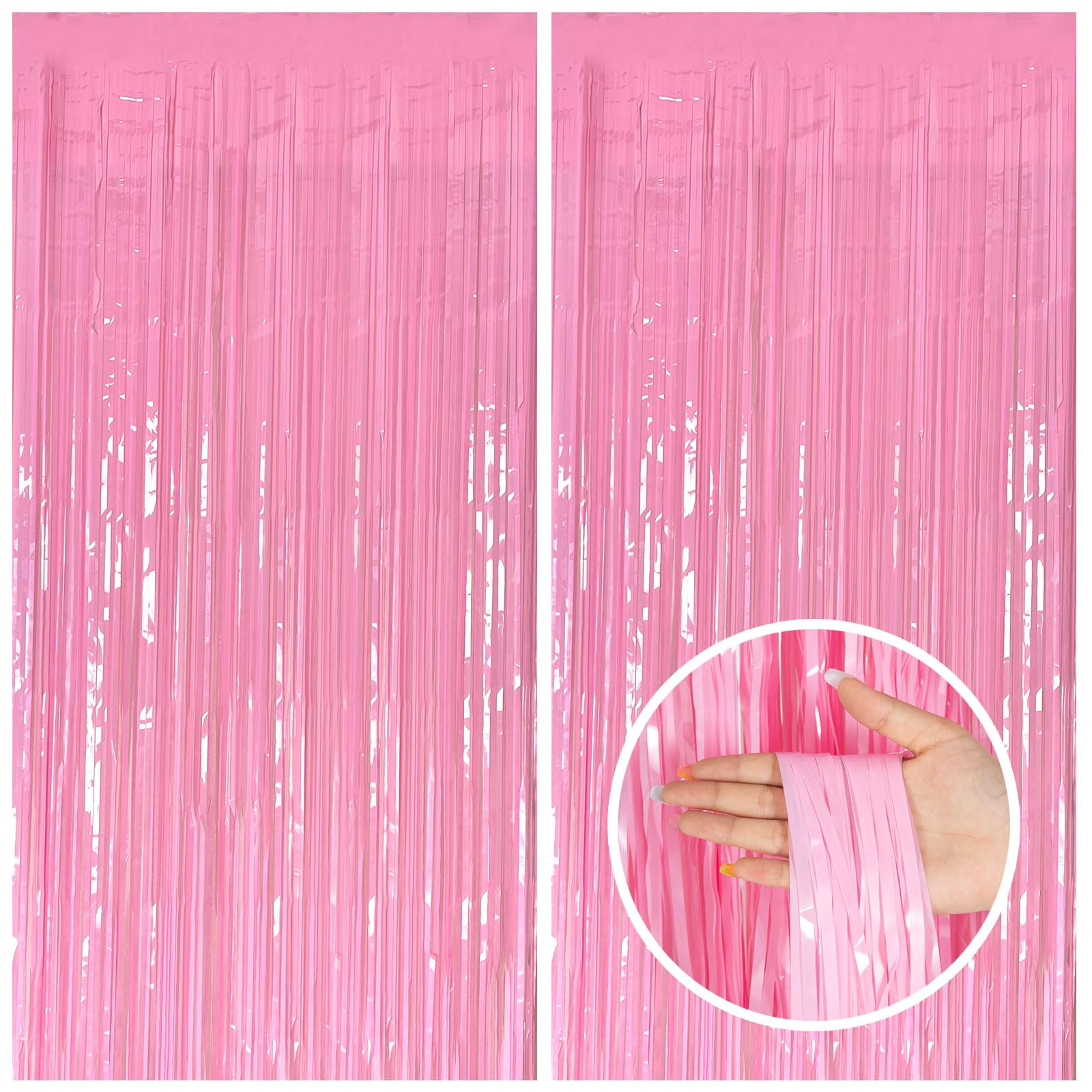 2 Pack Party Backdrop Decorations Pink Tinsel Curtain Party Backdrop Foil Fringe Birthday Decorations Photo Booth Streamer Backd