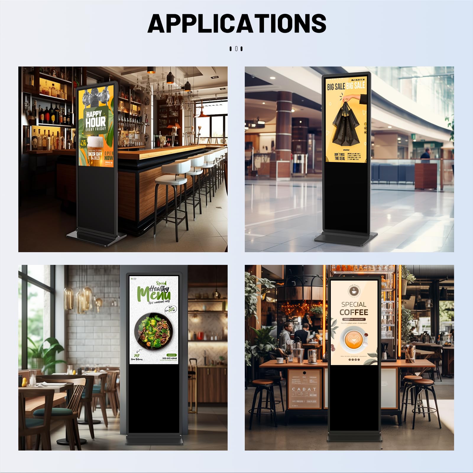 Qixzocv 55 Inch 4K Touchscreen Kiosk, Indoor Floor Standing Digital Signage, Advertising Display Lcd Totem, Interactive Monitor