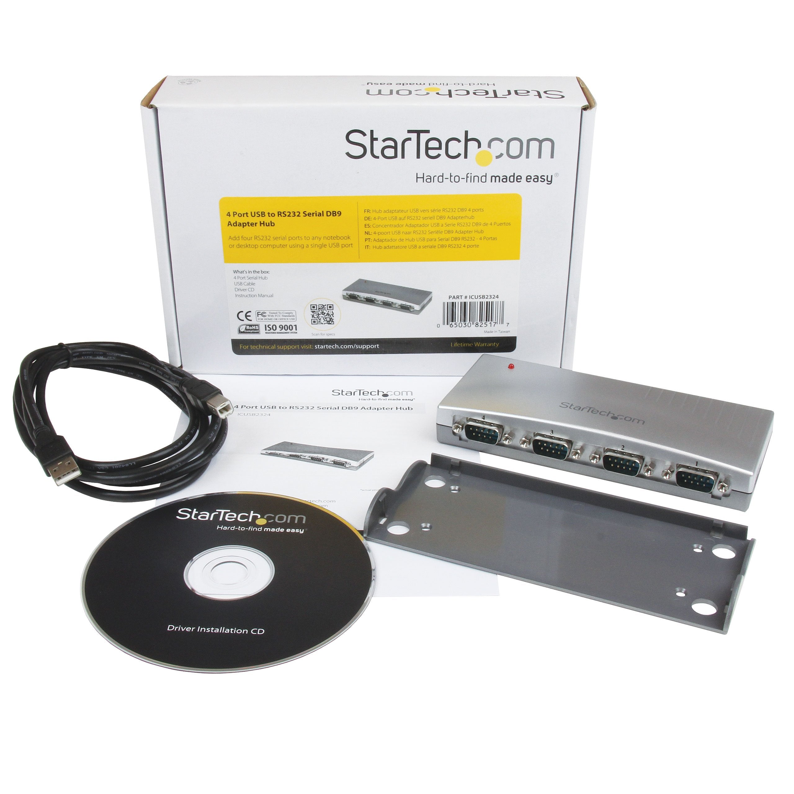 Startech.Com 4 Port Usb To Serial Rs232 Adapter   Db9M   Rs232 Extension   Serial To Usb (Icusb2324)
