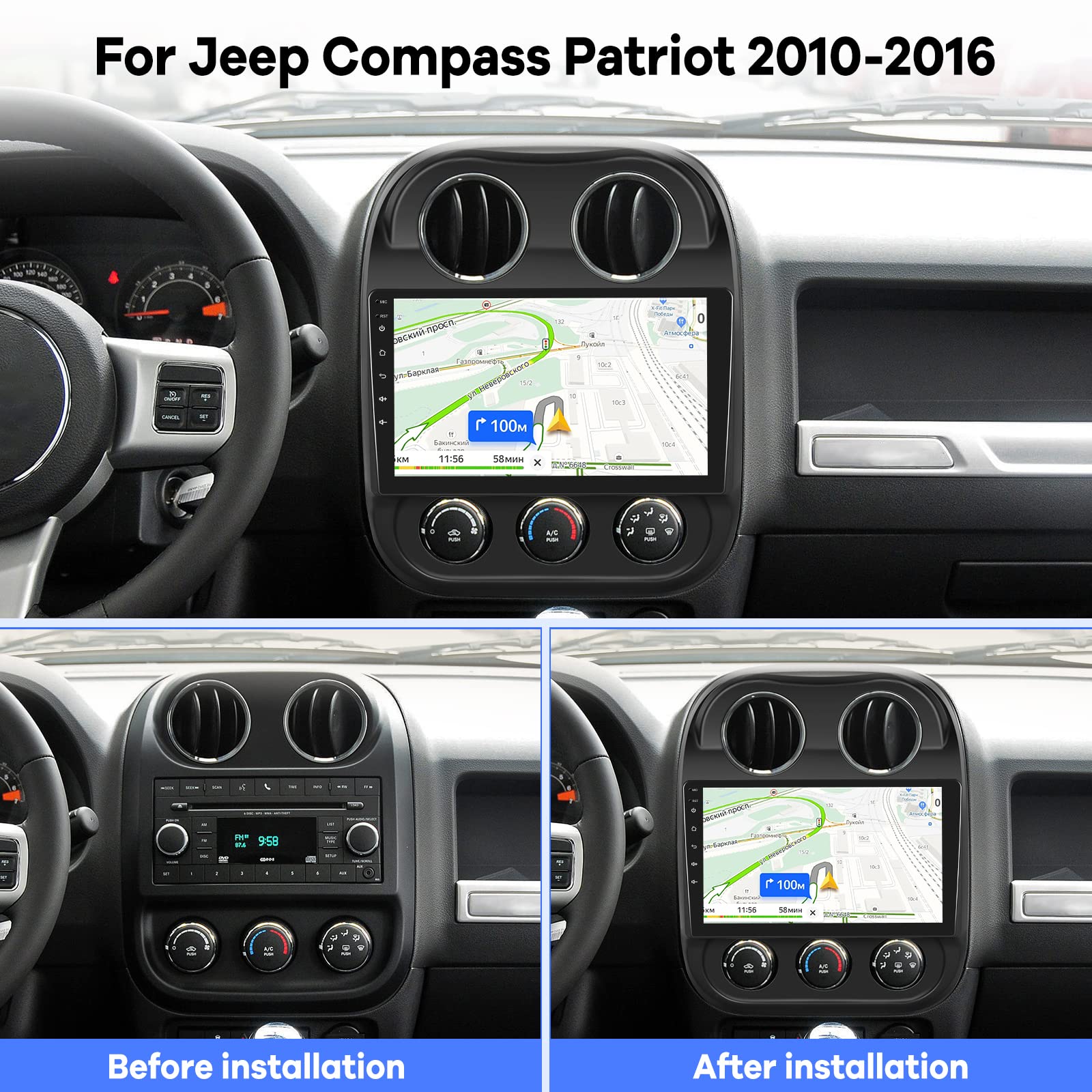 [2G+32G] Car Radio For Jeep Compass Patriot 2010 2016, 10.1 Inch Android 11 Touch Screen Stereo, Carplay/Android Auto/Mirror Lin