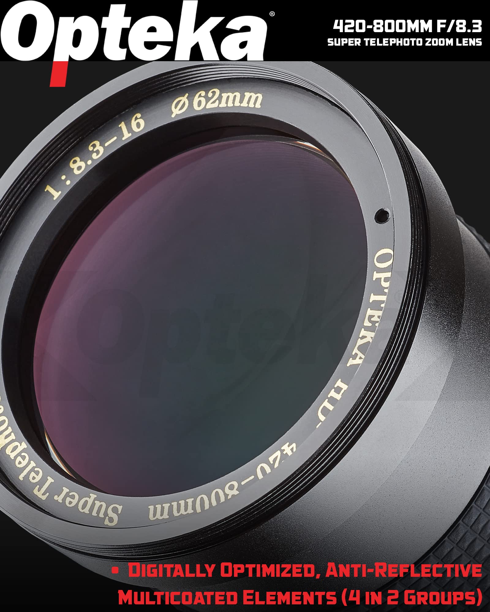 Opteka 420-800Mm (W/ 2X- 840-1600Mm) F/8.3 Hd Telephoto Zoom Lens For Sony E-Mount Fe Sel Nex Digital Cameras Black