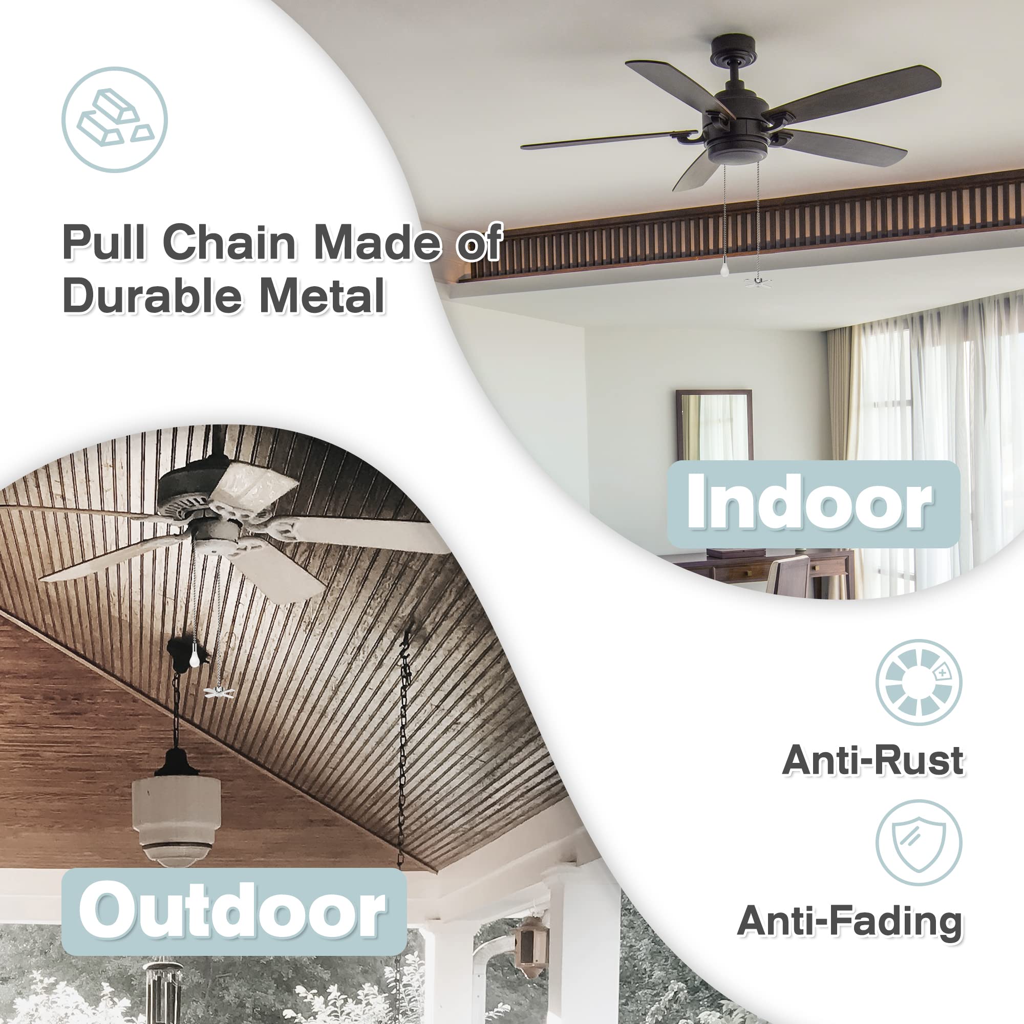 Aiigou Ceiling Fan Pull Chains (2 Pieces), White, 13.6 Inches Extension, Fit All Standard Ceiling Fans And Light Fixtures Copper