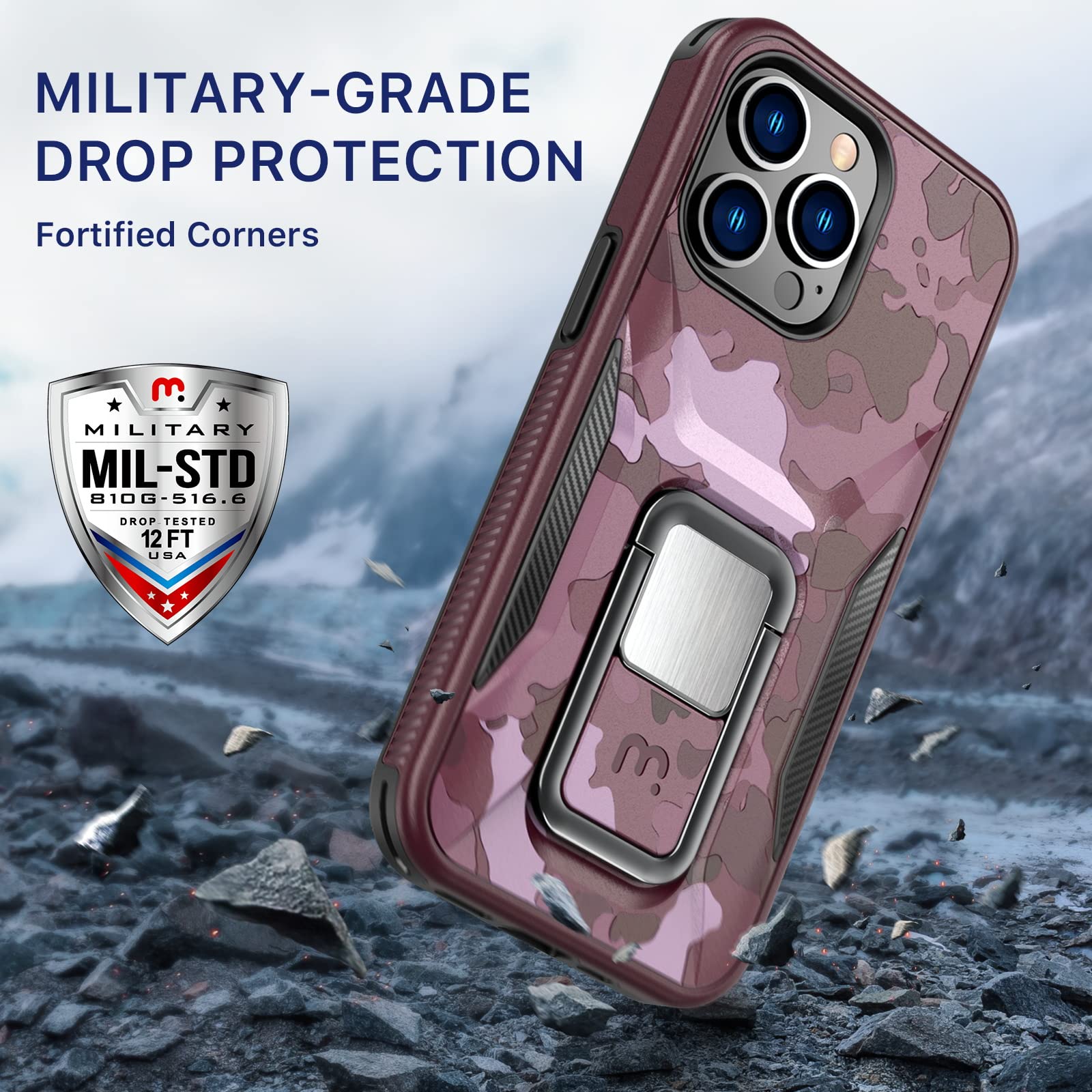 Mybat Pro Designed For Iphone 13 Pro Case With Stand, 6.1 Inch, Shockproof Stealth Series, Support Magnetic Car Mount, Double La