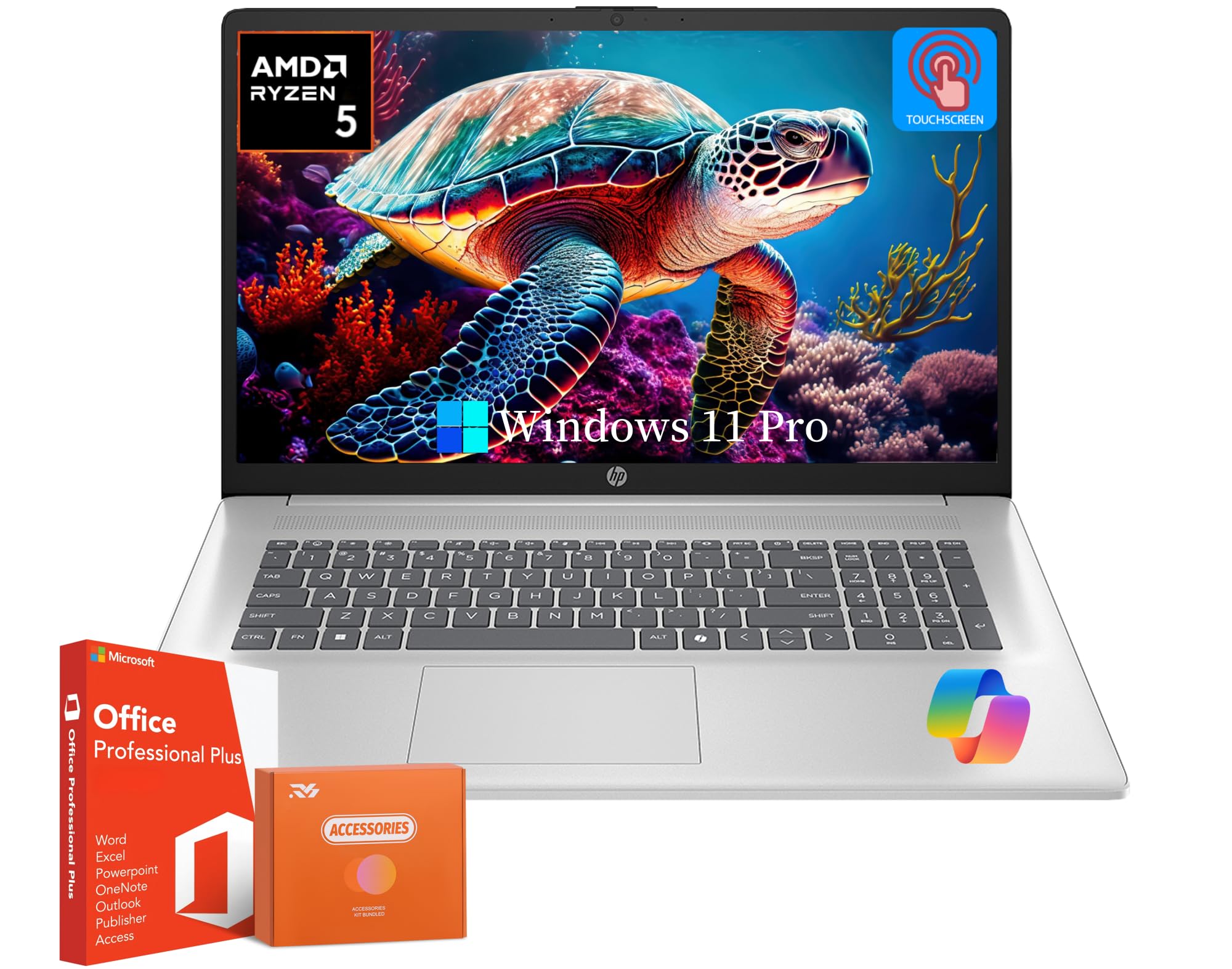 HP Laptop(2025) for Business, 17.3 HD+ Touchscreen, AMD Ryzen 5 7430U, Radeon Graphics, 64 GB RAM, 2 TB SSD, Copilot-AI, Wi-Fi 6
