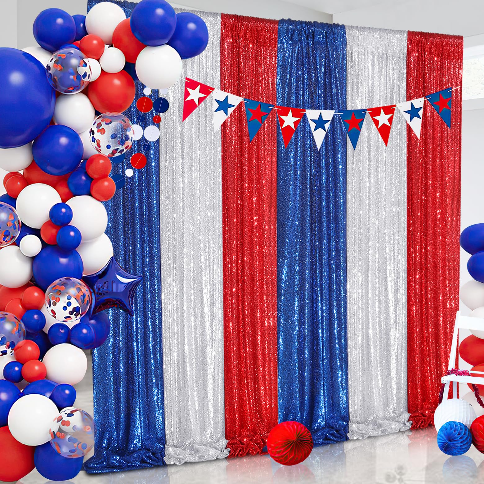 Red Sequin Backdrop 4 Panels 2Ftx8Ft Christmas Party Backdrop Curtains Photo Background Drapes Glitter Birthday Bridal Backdrop