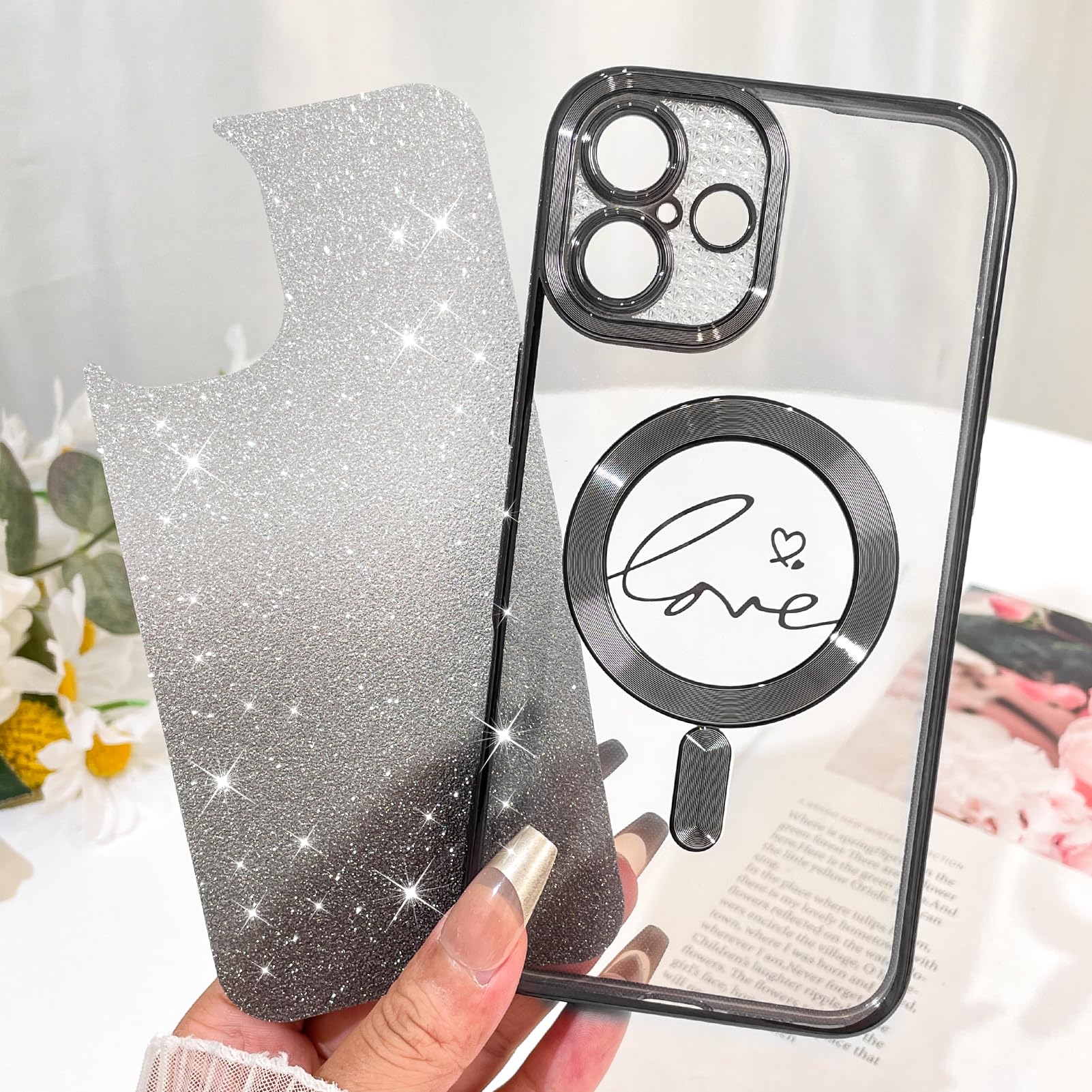 Fiyart Designed For Iphone 16 Plus Case,Compatible With Magsafe Love Hearts Plating Camera Protection Clear Phone Case, Magnetic