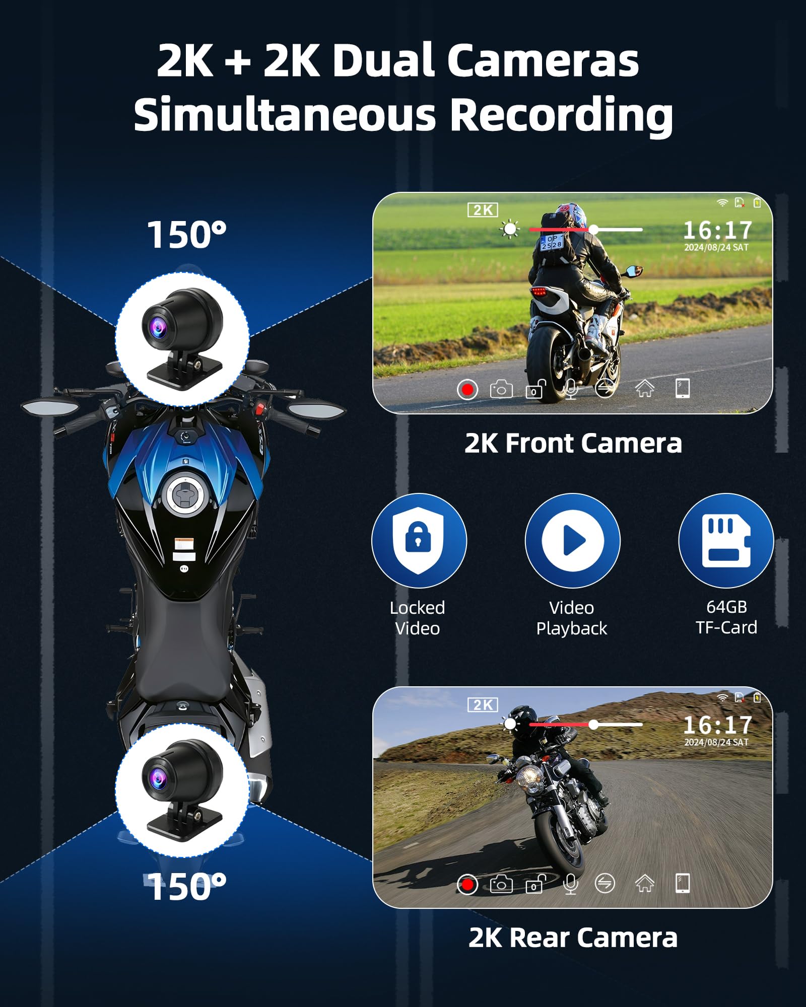 Motorcycle Carplay & Android Auto 7 Inch Motorcycle Dvr Wireless Carplay Screen For Moto With Dual 2K Cameras Gps Navigation For