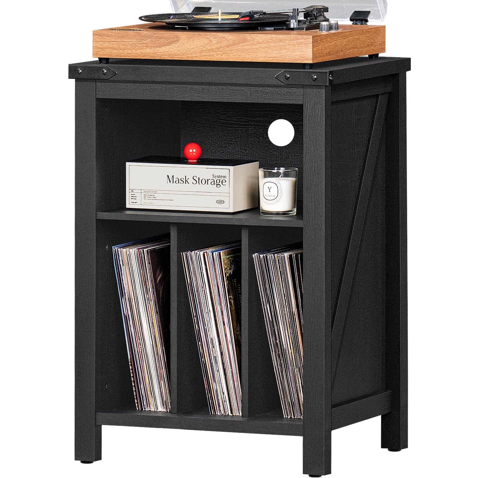 Joaxswe Record Player Stand with Vinyl Record Storage,Green Record Player Table Holds up to 160 Albums,Large Wood Turntable Stan