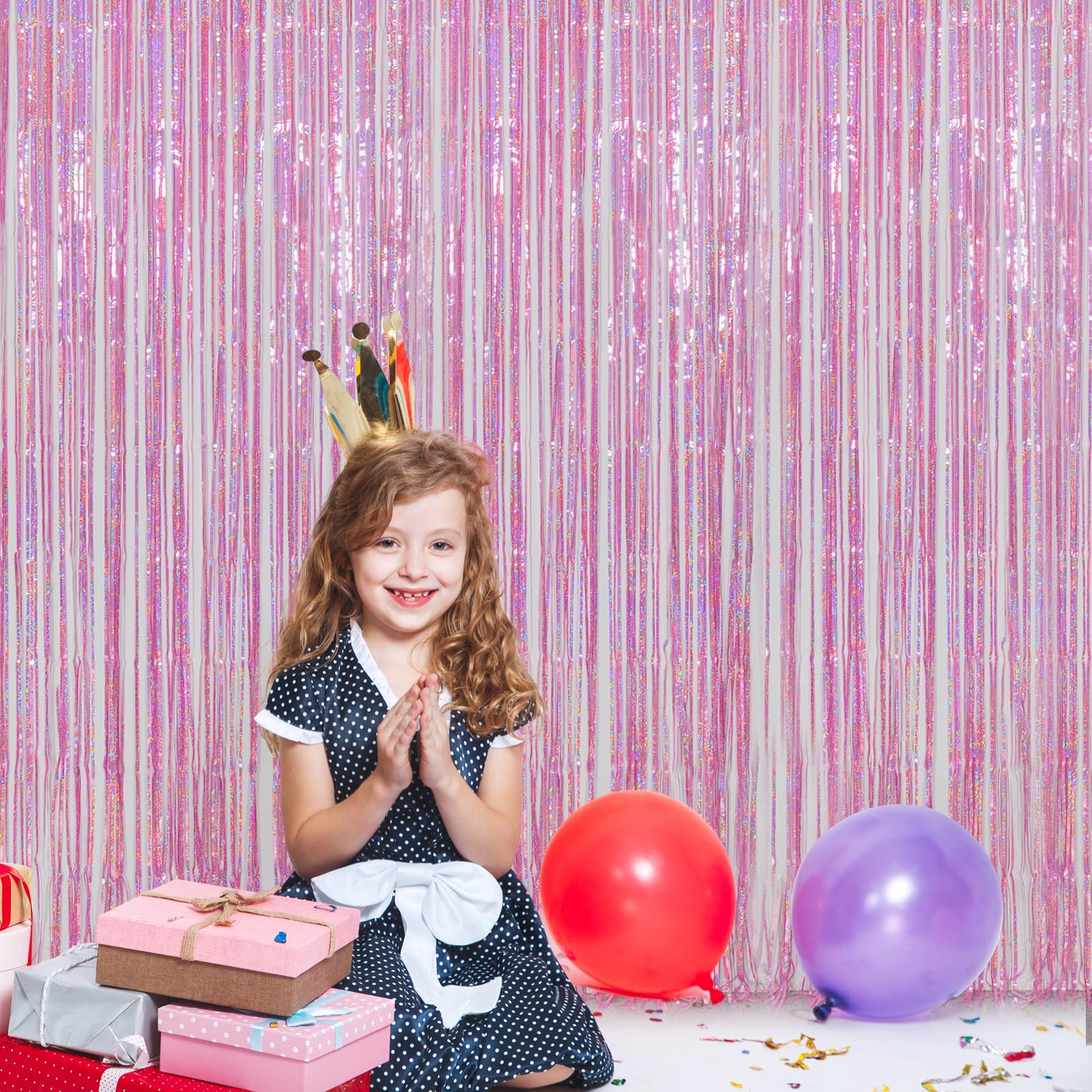 Melsan Pink Tinsel Curtain Valentine Day Party Decorations   3.2Ft X 8Ft Foil Fringe Backdrop Party Decorations For Girls Birthd