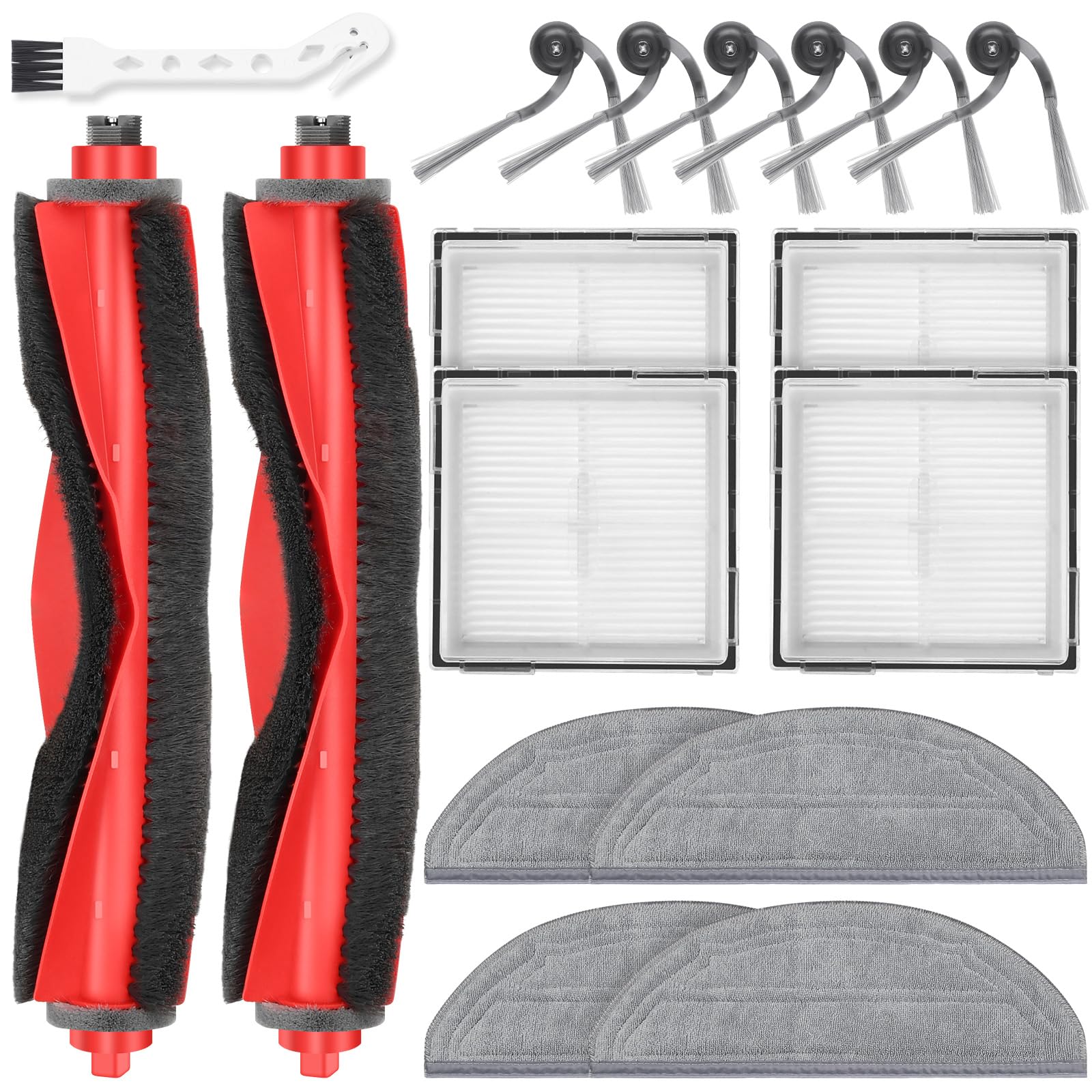 17 Pack Replacement Accessories Kit Compatible with Roborock Q10 S5/Q10 S5+/Q10 X5/Q10 X5+ Robot Vacuum, 2 Main Brush, 6 Side Br