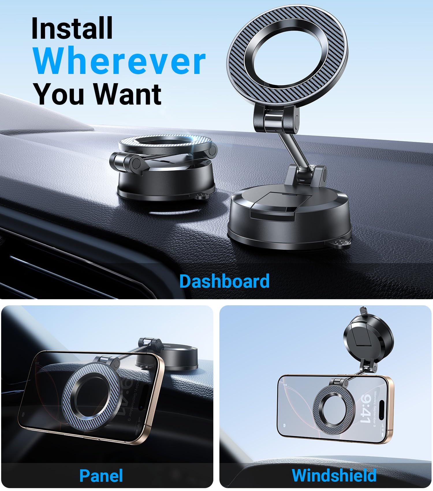 Carmount For Magsafe Car Mount?Powerful Suction?Nano Gel Adhesive Magnetic Phone Holder For Car Dash?Strongest Magnetic? Magsafe