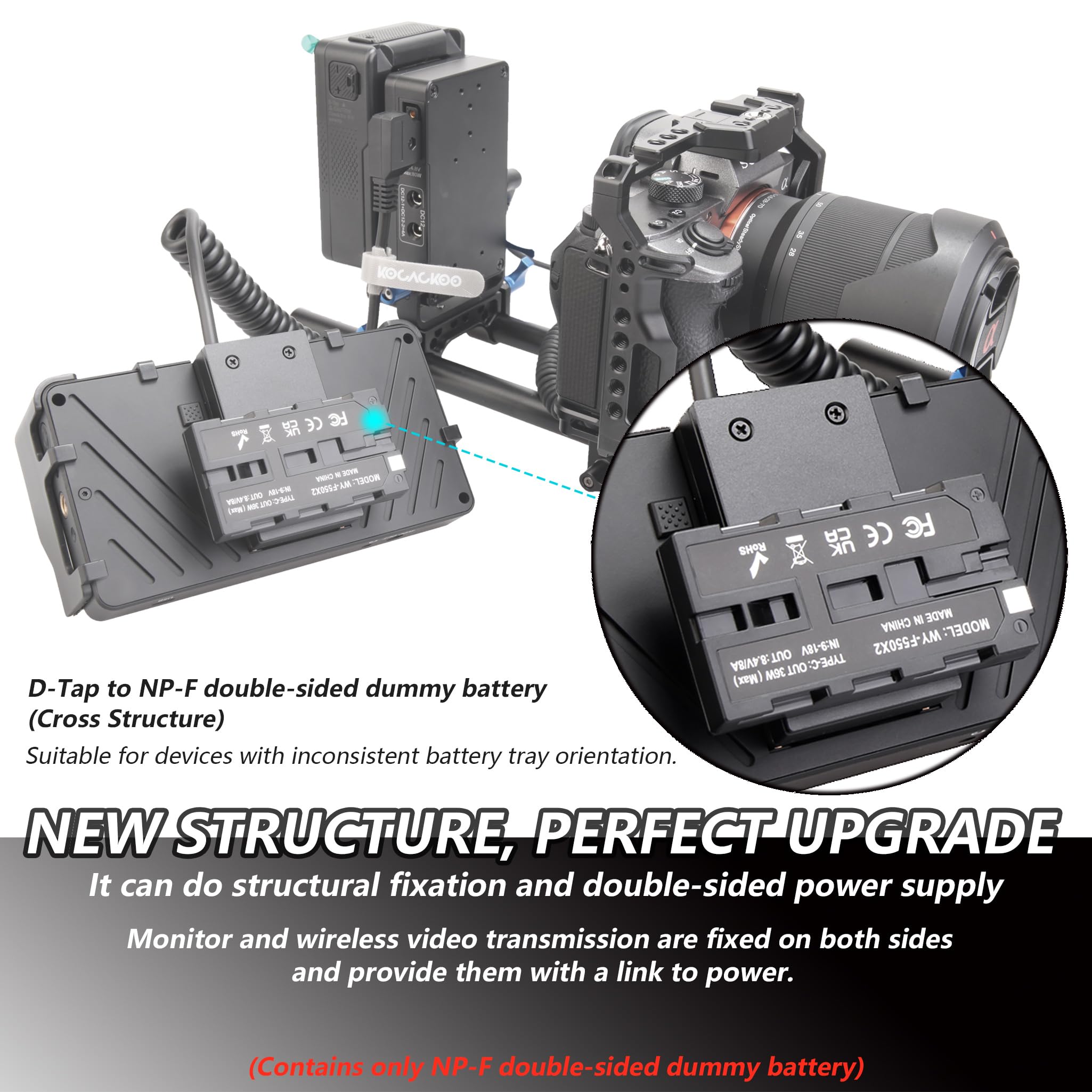 Kocackoo D Tap Ptap To Double Sided Np F550/970/570/770 Dummy Battery Power Adapter (Cross Structure) For Field Monitor, Wireles