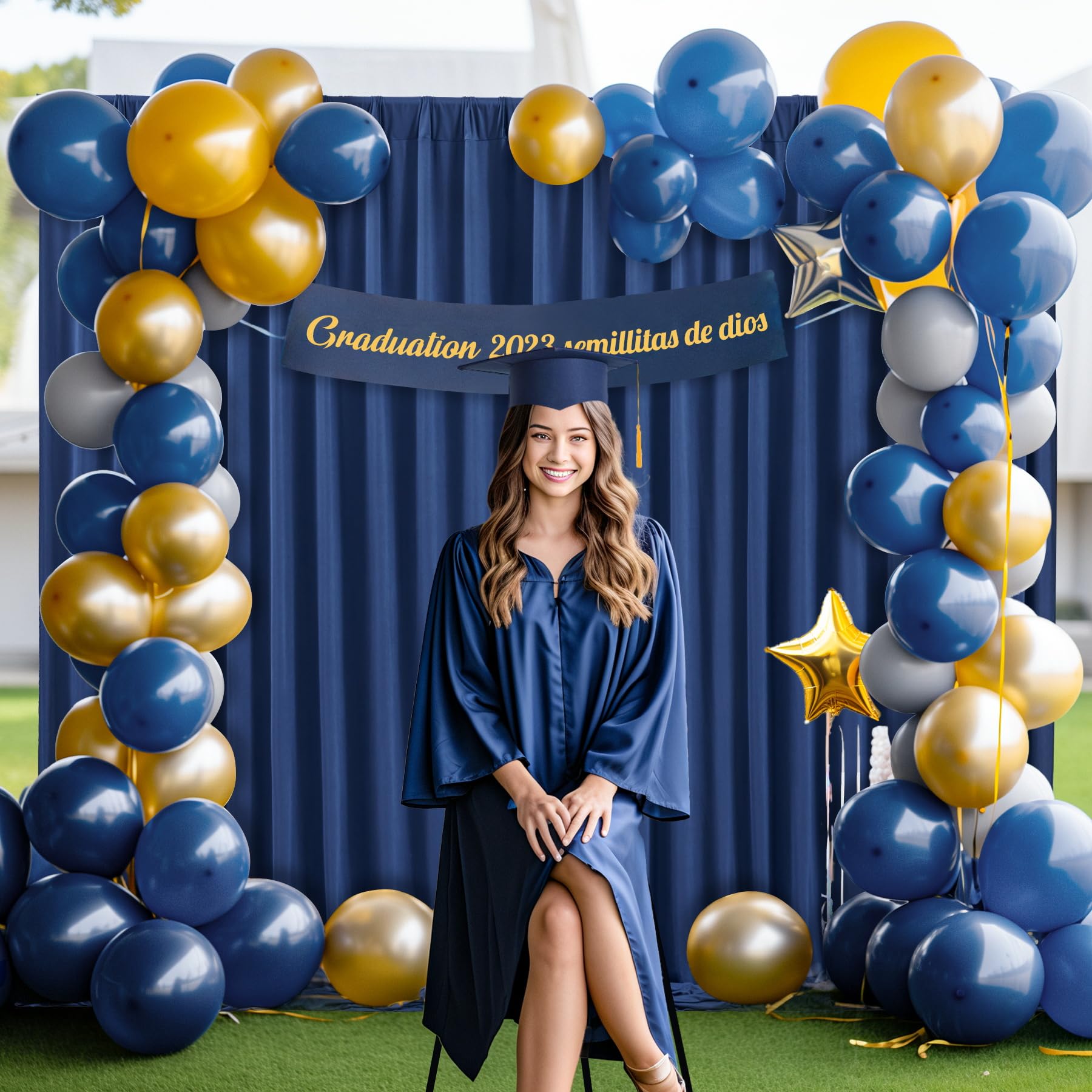 Navy Blue Backdrop Curtains For Parties, 8Ft X 10Ft Polyester Wrinkle Free Photography Backdrop Drapes For Birthday Baby Shower