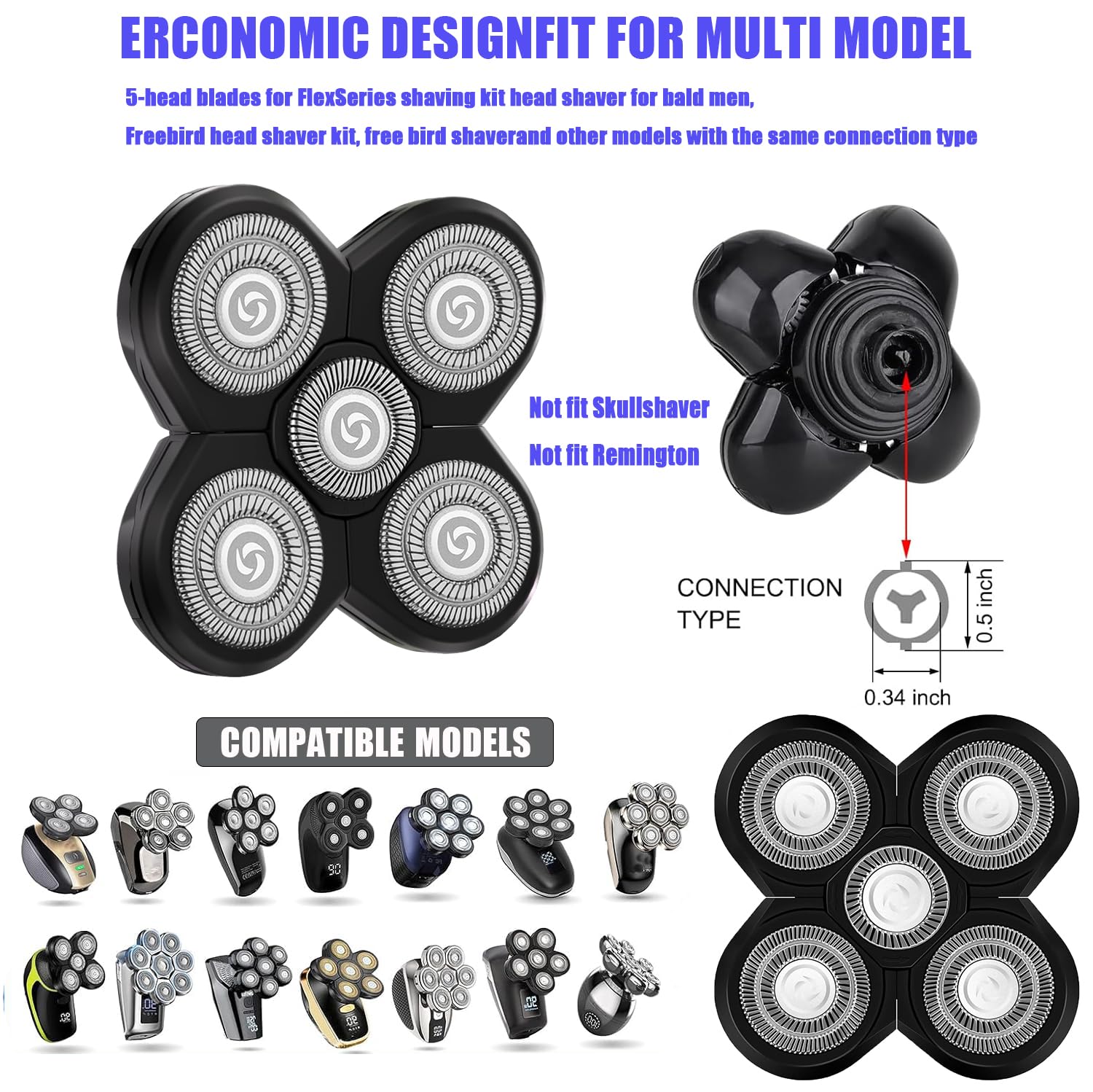 4Pcs 5 Heads Shaver Replacement Blades For Bald Men Head Shaver, 5 Blades Shaver Replacement Heads For Fre*Bird Electric Head Ha