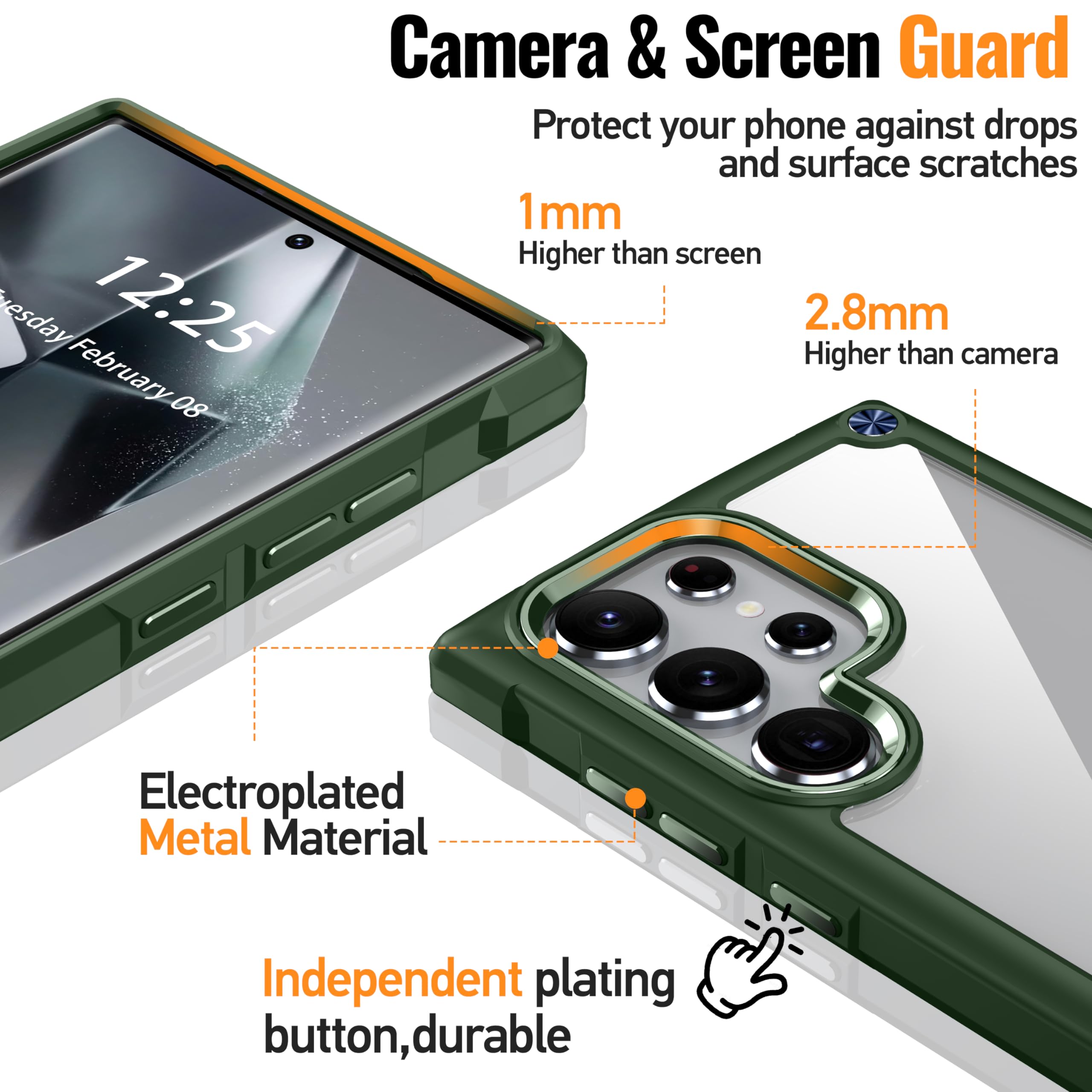 Oterkin For Samsung Galaxy S24 Ultra Case Clear, [20X Anti Yellowing] S24 Ultra Case With [Built In 4 Airbags][10Ft Military Gra