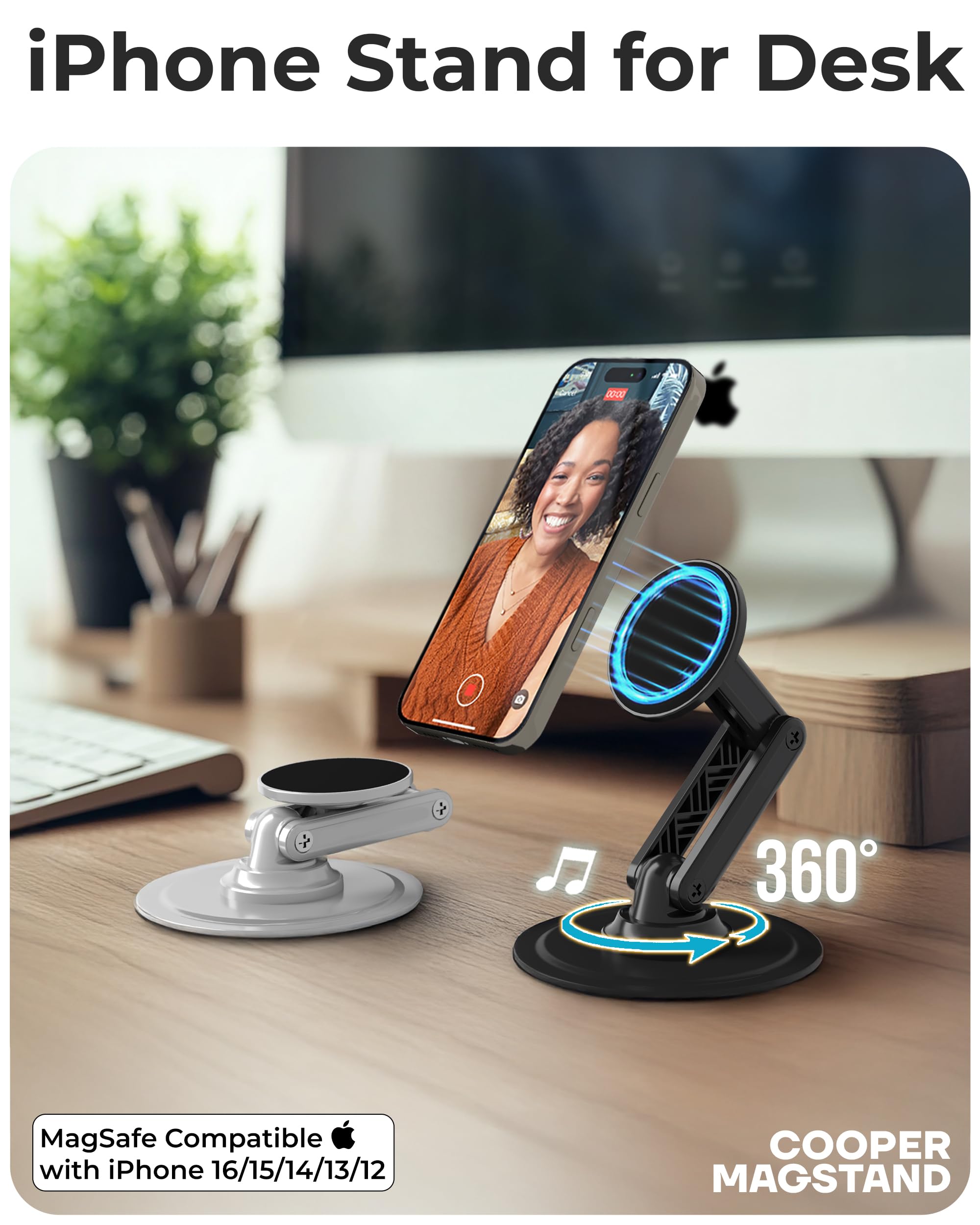 Cooper Mag360 Iphone Stand For Desk, 360 Adjustable Magsafe Phone Stand, Magsafe Phone Holder With Strong Magnetic Mag Safe | Ip