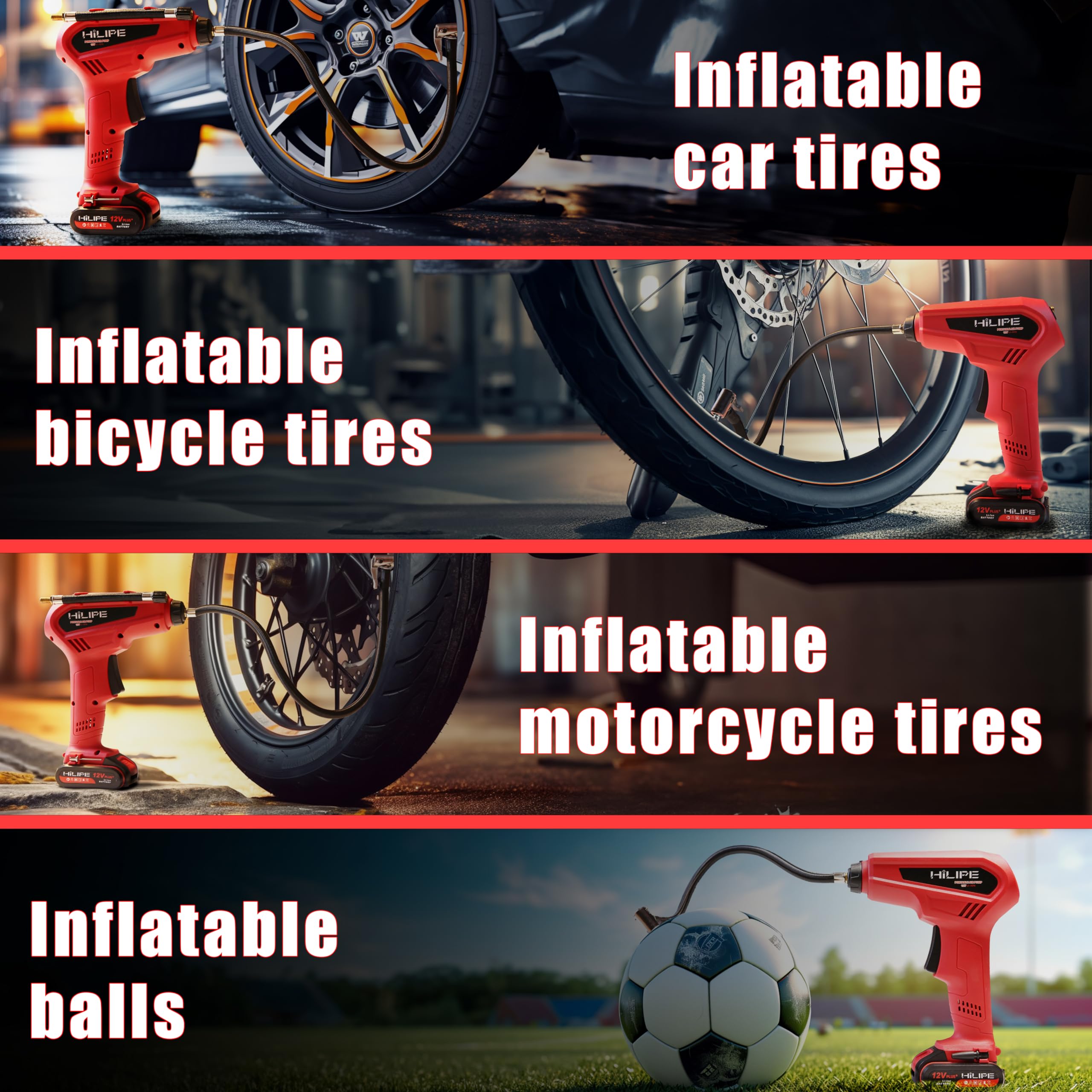 Hilipe Cordless Tire Inflator Portable Air Compressor With Battery And Charger,12V Lithium Battery Car Air Pump, Auto Air Pump W