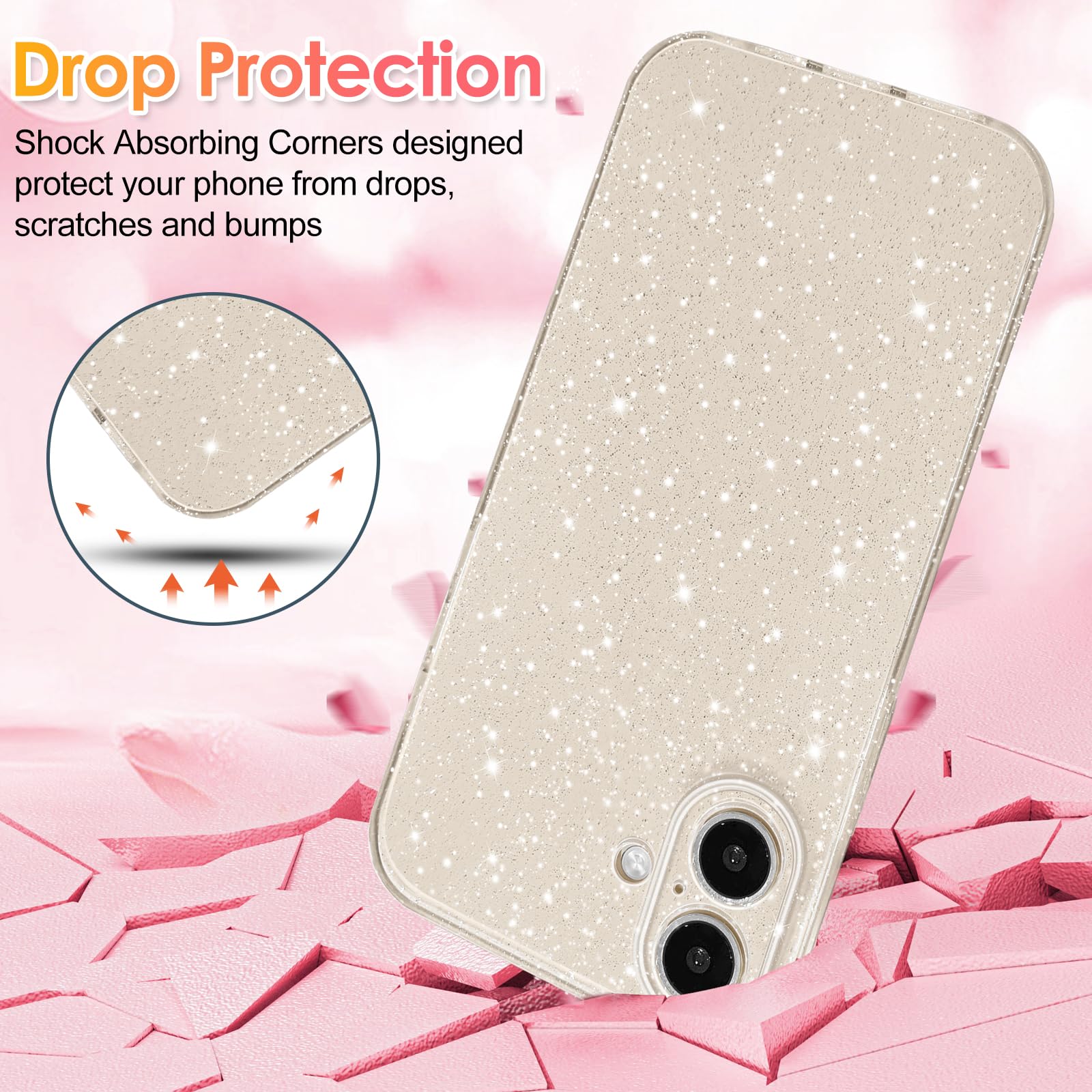 Hython Case For Iphone 16 Plus Case Glitter Cute Sparkly Shiny Bling Sparkle Phone Cases 6.7'', Thin Slim Fit Soft Tpu Bumper Sh