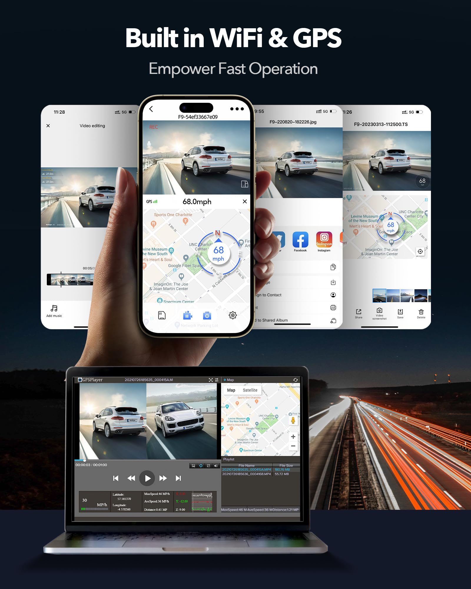 Redtiger F9 Dash Cam 4K Front And Rear 1080P, Wifi Gps Car Camera With Free 32Gb Card, Dual Dash Camera For Cars, Loop Recording