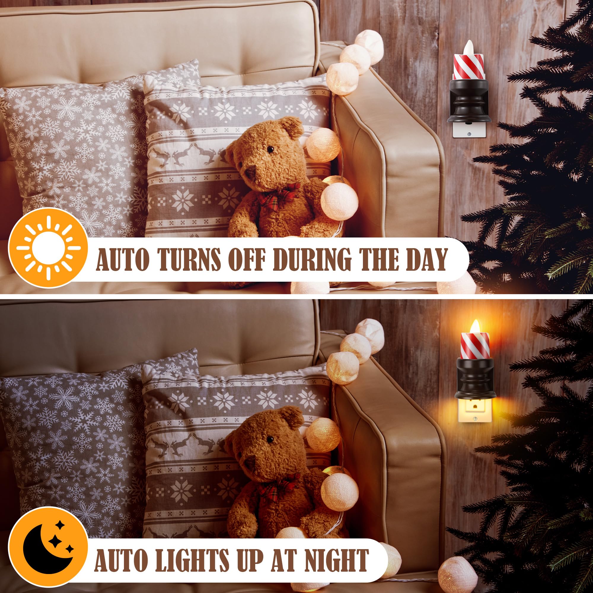 Meonum Flameless Candle Night Light, Dimmable Night Light Plug In Wall, Led Candle Light With Light Sensor, Nightlight With Dusk