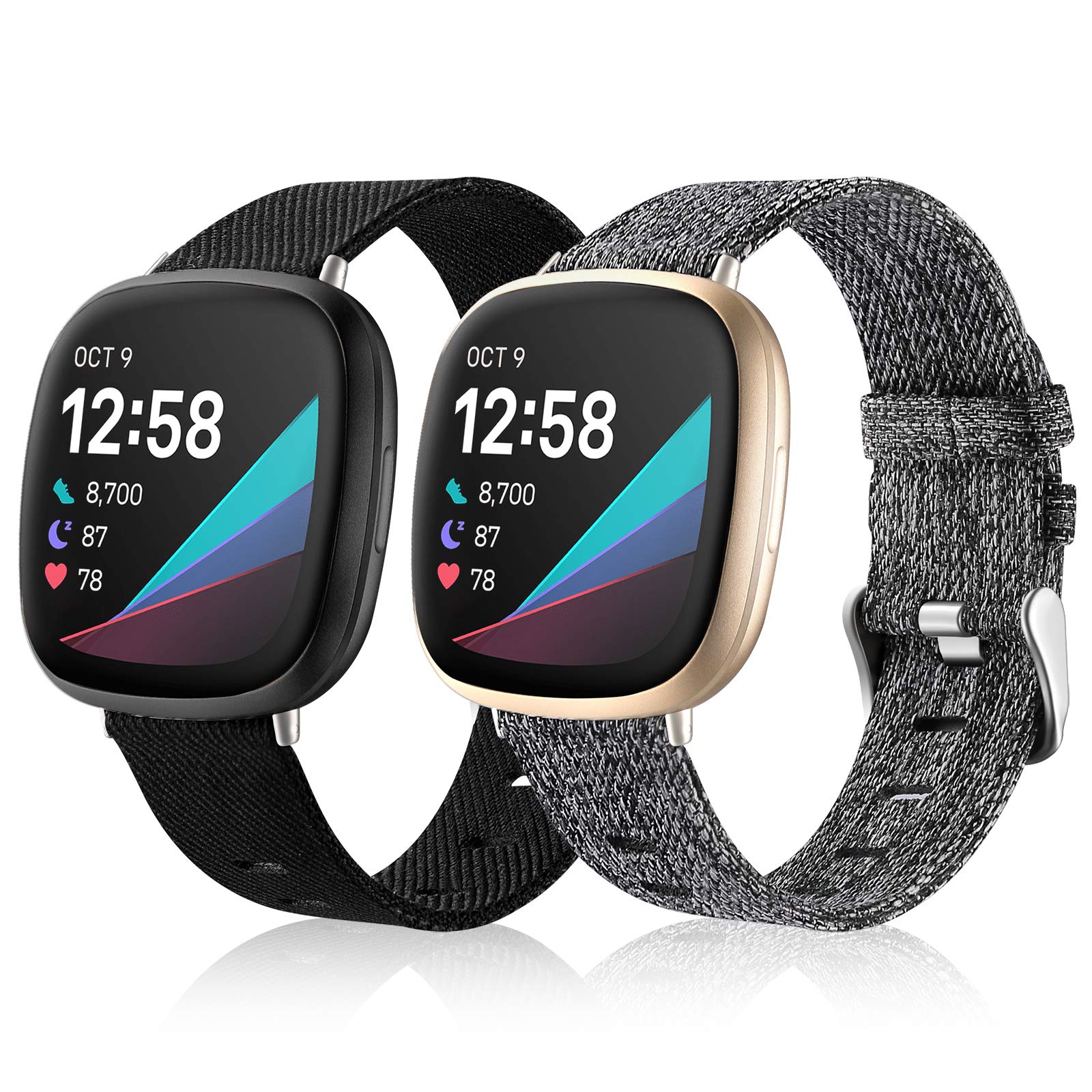 Maledan 2-Pack Bands Compatible With Fitbit Sense And Versa 3 For Women Men, Breathable Woven Fabric Strap Adjustable Replacemen