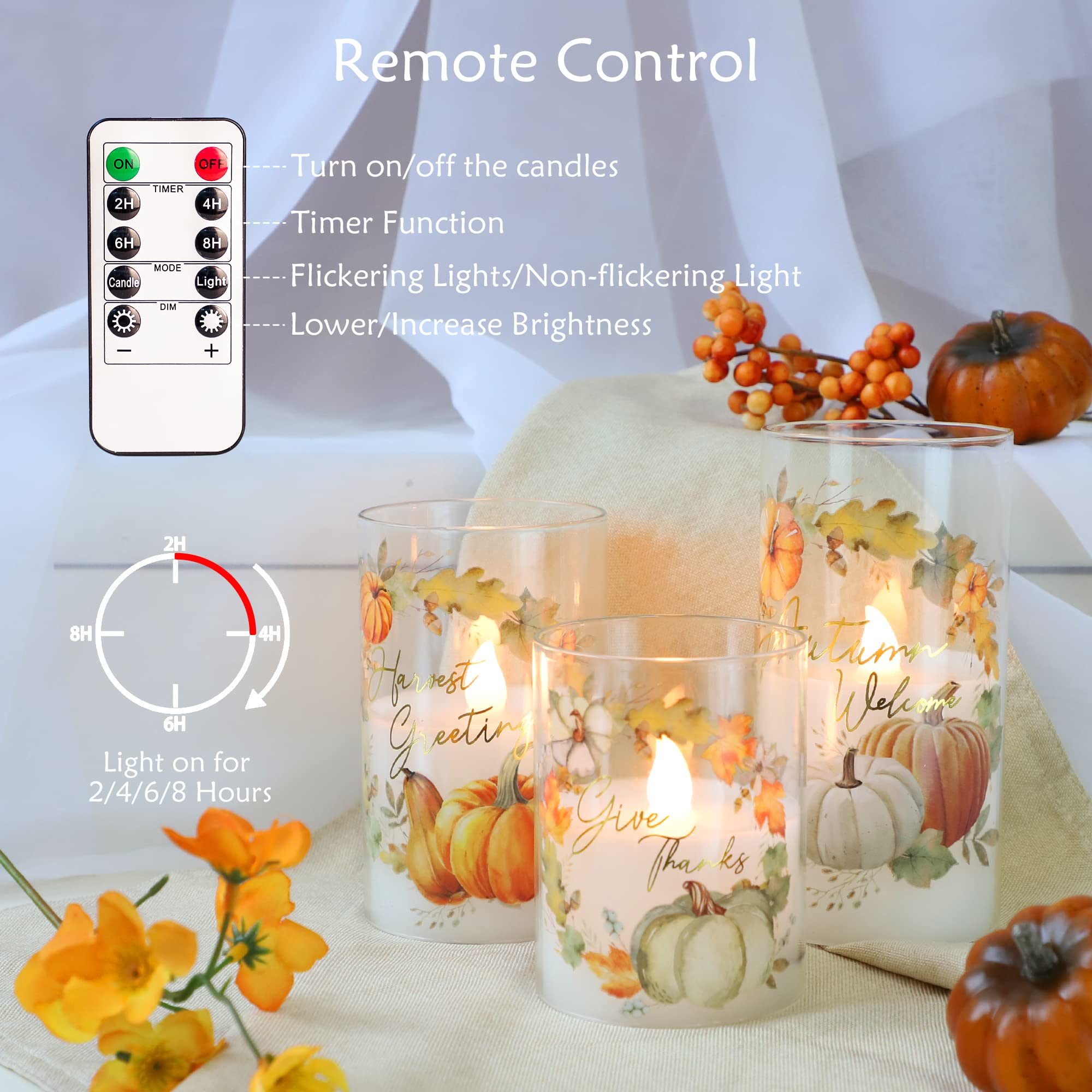 Gorge Moment Flameless Led Candles For Fall With Remote Timer Set Of 3 Thanksgiving Gift Decorations Warm Lights Dim Home Decor