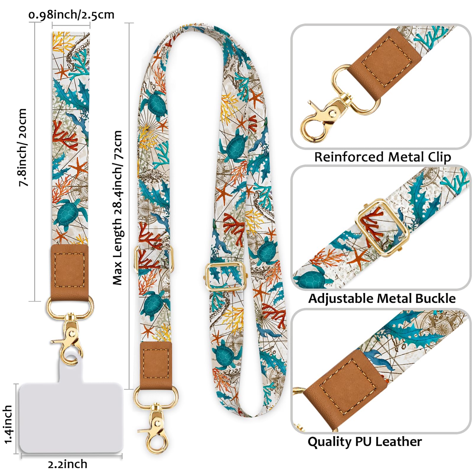 Yonlevres Cell Phone Lanyard Crossbody With Wrist Strap, Sea Turtle Phone Lanyards For Around The Neck Wristlet Adjustable Phone